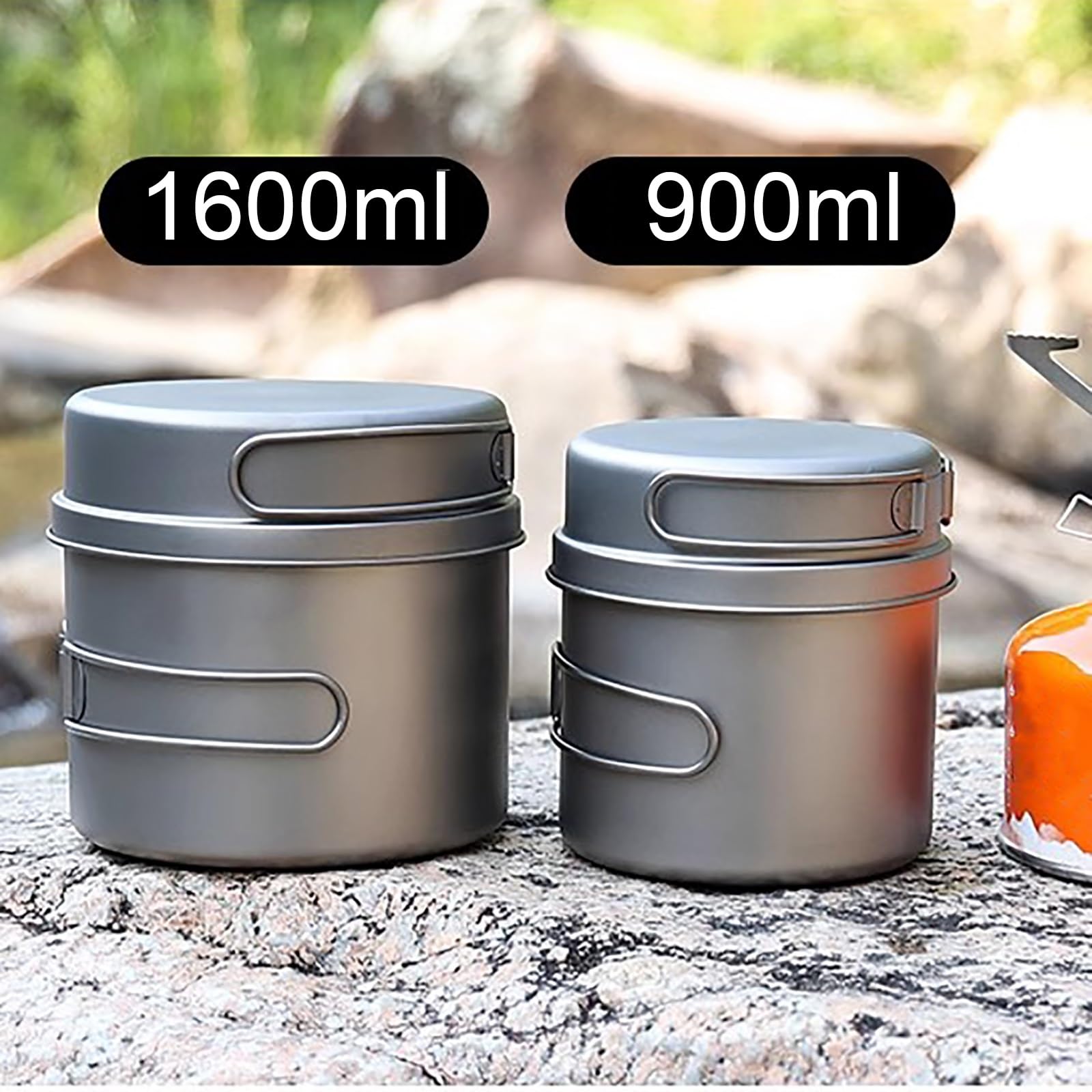Casseroles Camping en Titane, Kit Camping 2 Ustensiles de Cuisine de Camping, Materiel Camping Ultraléger, avec Poignée Pliable, pour la Randonnée