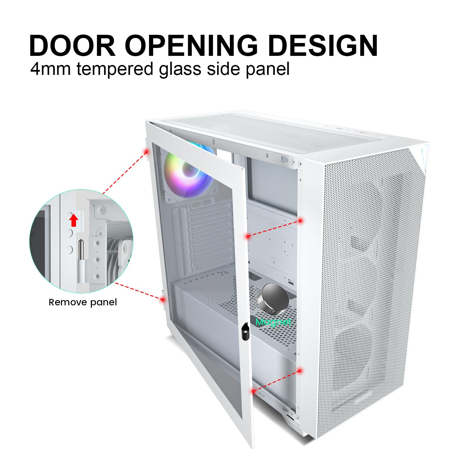 VETROO AL800 Full Tower PC Computer Case Customization ARGB & PWM Fans w/Door Opening Design Tempered Glass, E-ATX/ATX Support, Built-in ARGB LED Strip, Support for 40 Series GPUs -White