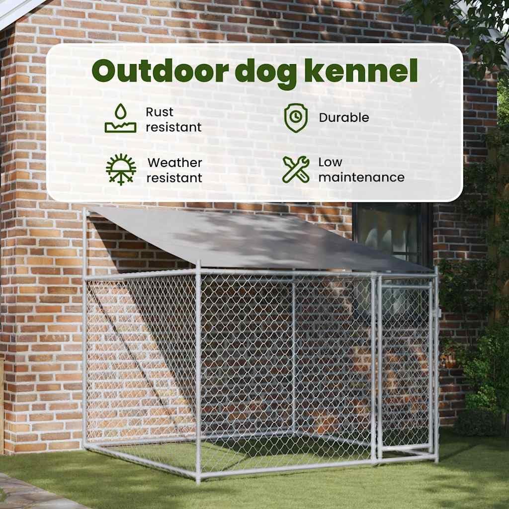 vidaXL Galvanized Steel Dog Cage with Roof - Outdoor Kennel for Exercise/Training, Lockable Door, Mesh Design, Gray - 6.6' Dimensions