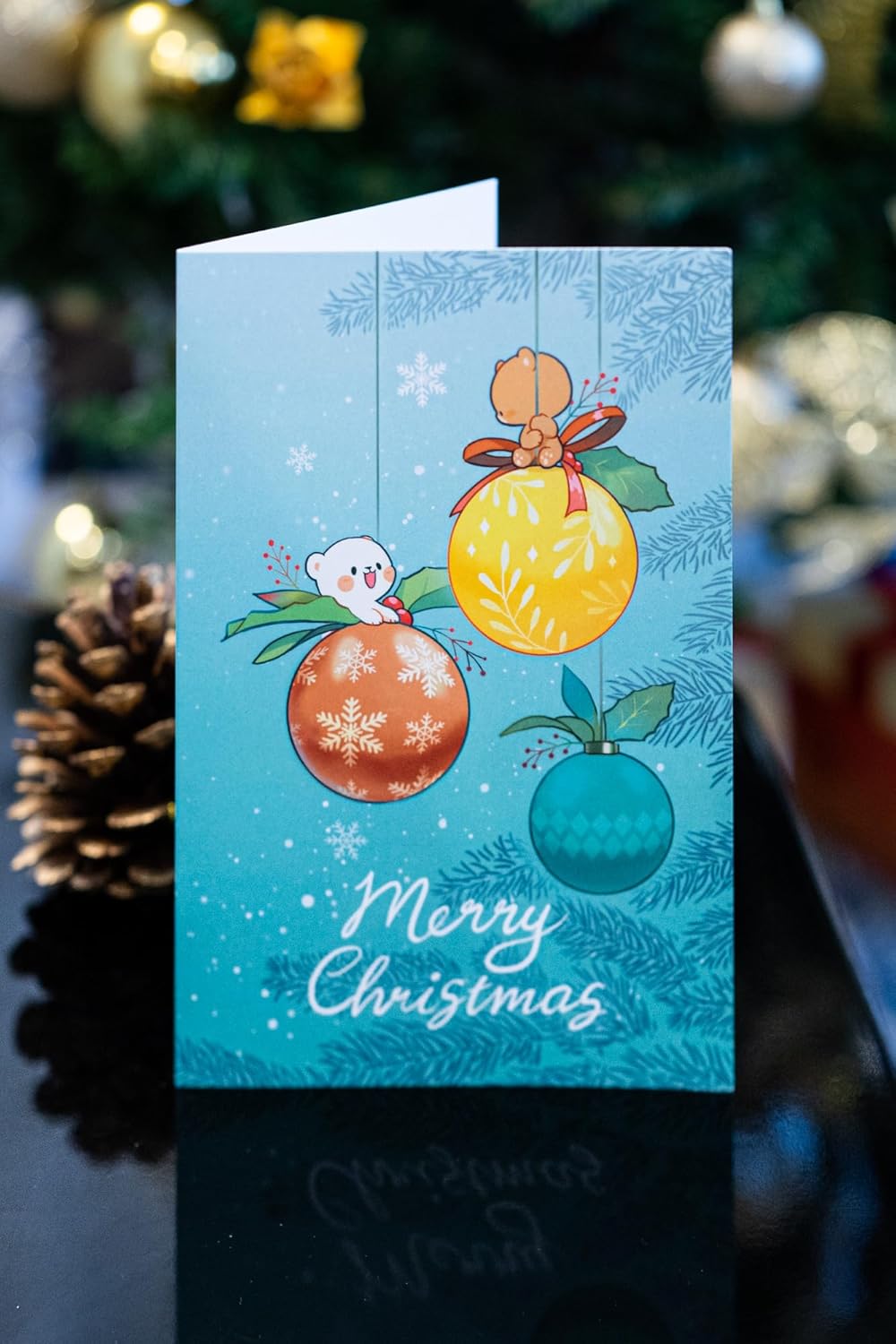 Milkmochabear Christmas Card 4-Pack Bundle Authentic Merchandise 4" x 6" Inch Blank Inside Milk and Mocha Greeting Cards with White Enevelopes Unique Designs for Family Friends Partners Cute Adorable
