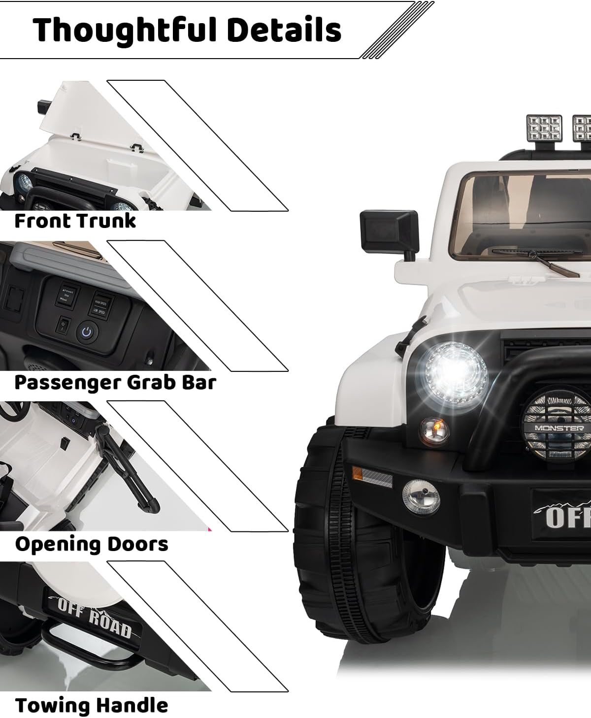 12V 2 Seater Ride on Car with Remote Control, Bid Kids Electric Ride on Truck with Suspension, Battery Powered Off-Road Vehicle with Bluetooth, Birthday Children's Day Gift for Boys Girls (White)