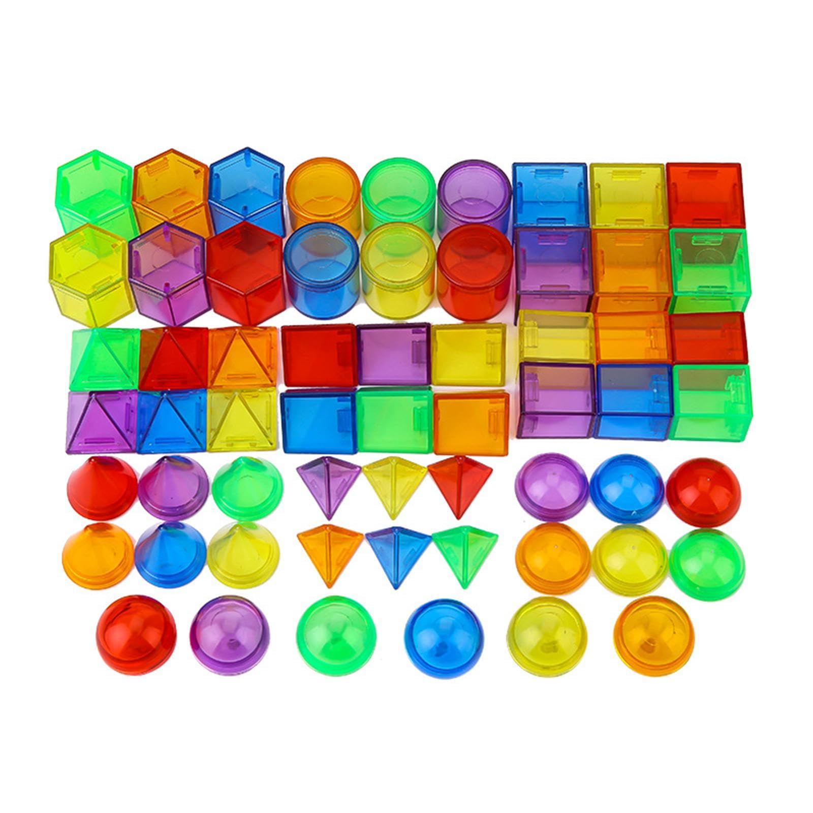 F Fityle 60 Figuras 3D, Bloques Transparentes, Juego Sensorial Colorido, Sólidos Geométricos, Educación sobre Formas Geométricas, para Niños Y Niñas.