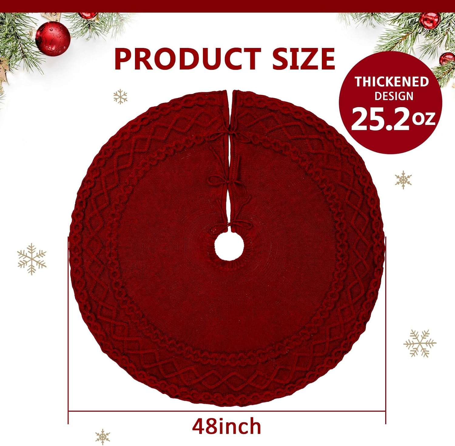 LASPERAL Knit Tree Skirt 48 Inch Wine Red Cable Knit Christmas Tree Skirt, Thick Farmhouse Rustic Tree Skirt for Christmas Tree Decorations Xmas Holiday Home Party Decorations