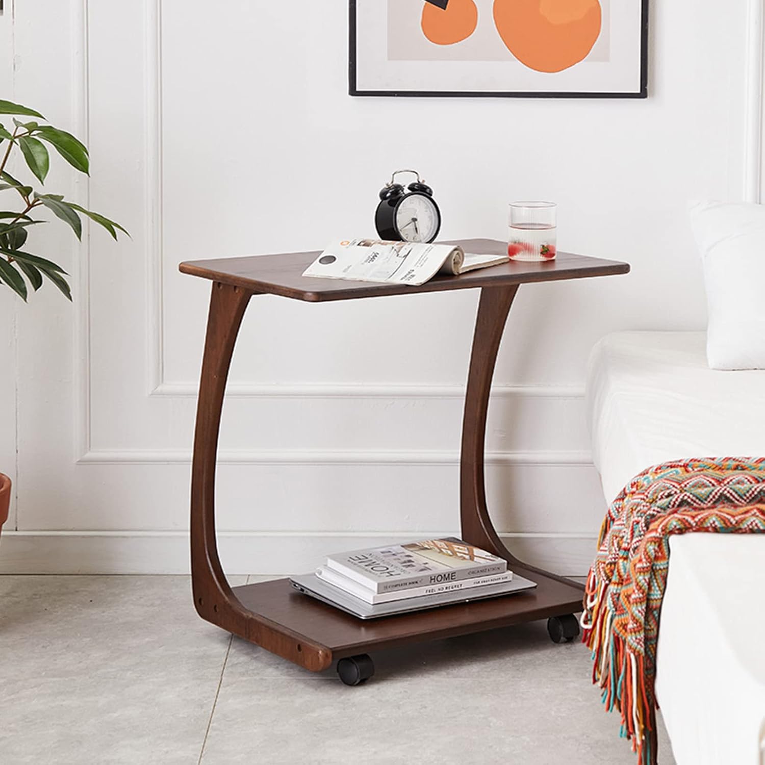 Side Table/End Table, Solid Wood Can Rotate 360 Degrees Coffee Table Modern Night Stand with 2-Tier Storage Shelf,40x60x63cm
