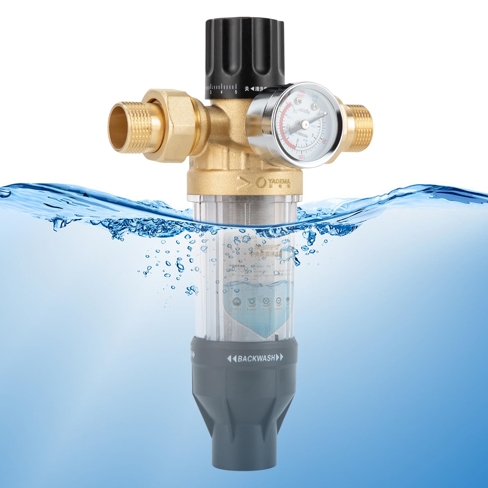 Rückspülfilter mit Druckminderer Rückspül-Schutzfilter fließender Feinfilter,Vorfilter mit Manometer,Hauswasserstation Filter