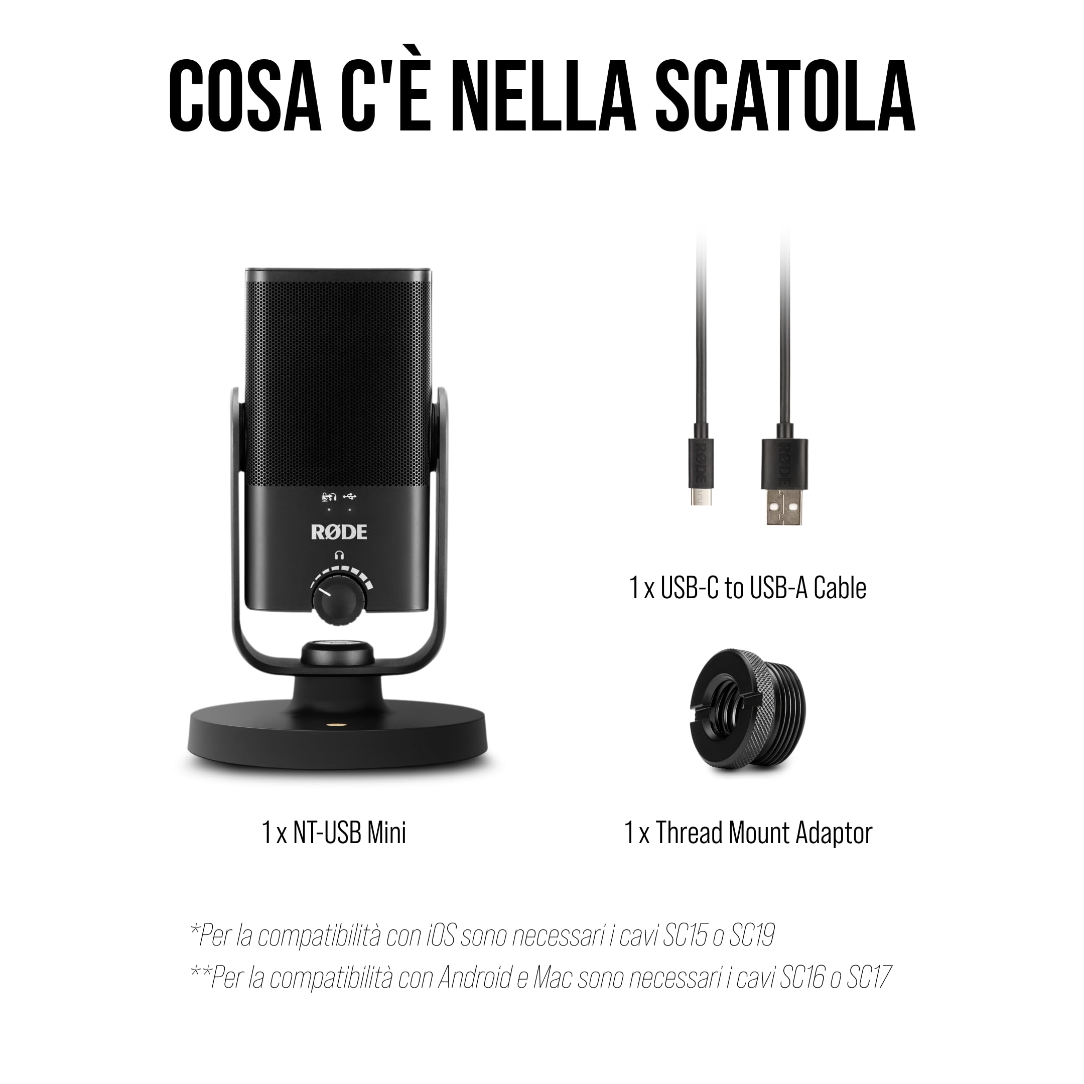 RØDE INT-USB Mini Microfono Condensatore di Qualità da Studio + Cavo USB-C (300 mm - Compatibile con Android e Mac) per Registrazione Vocale e Strumentale
