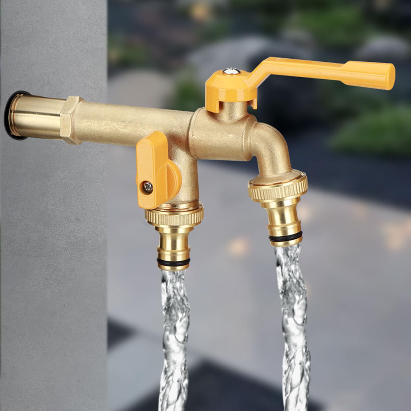 Rubinetti Da Esterno A Muro Valvola A Sfera in Ottone Doppio Rubinetto Da 1/2 Pollice per Giardino, Irrigazione,Rame Cromato