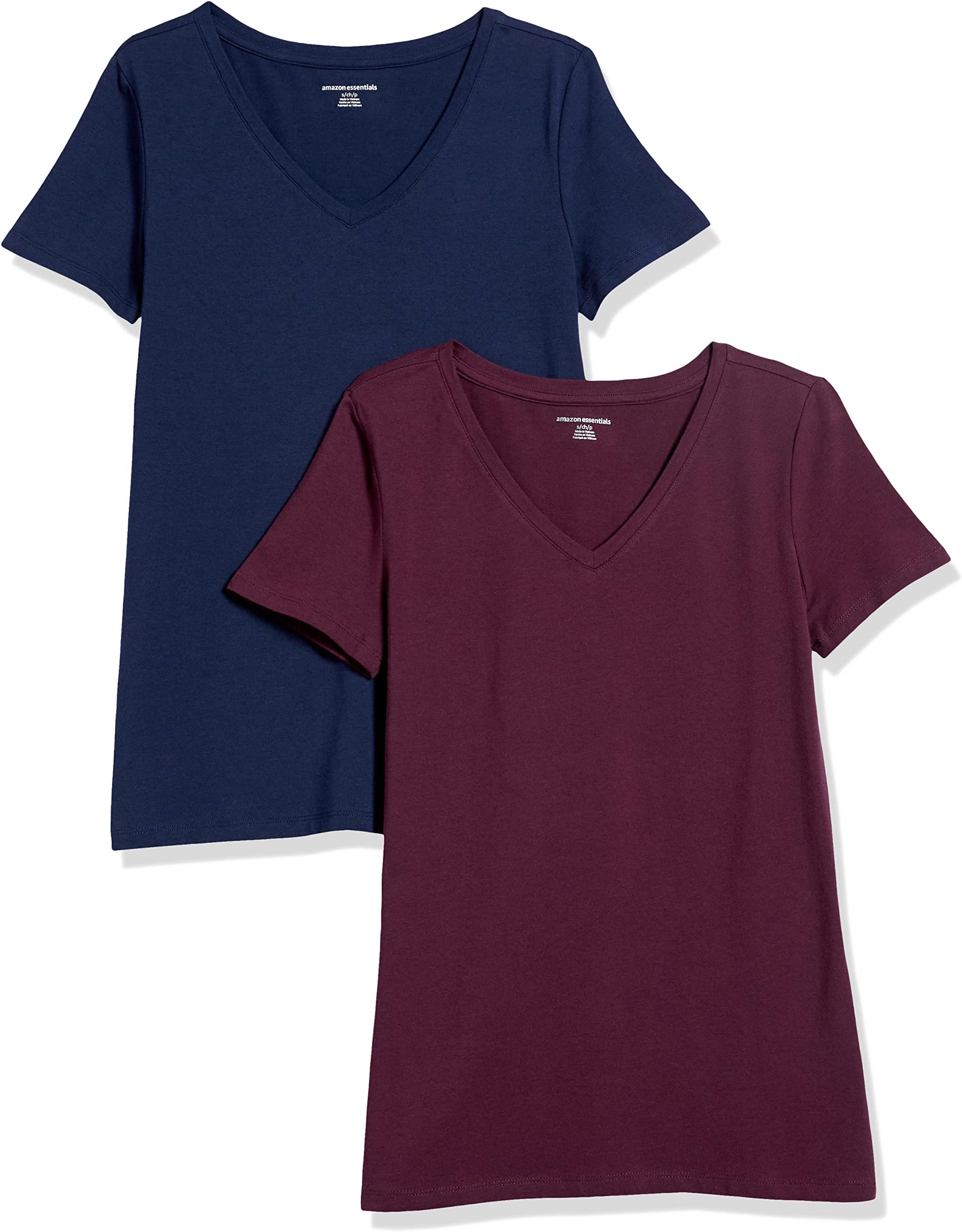 Women's Regular-Fit Short-Sleeve T-Shirt (Crewneck and V-Neck Options), Multipacks