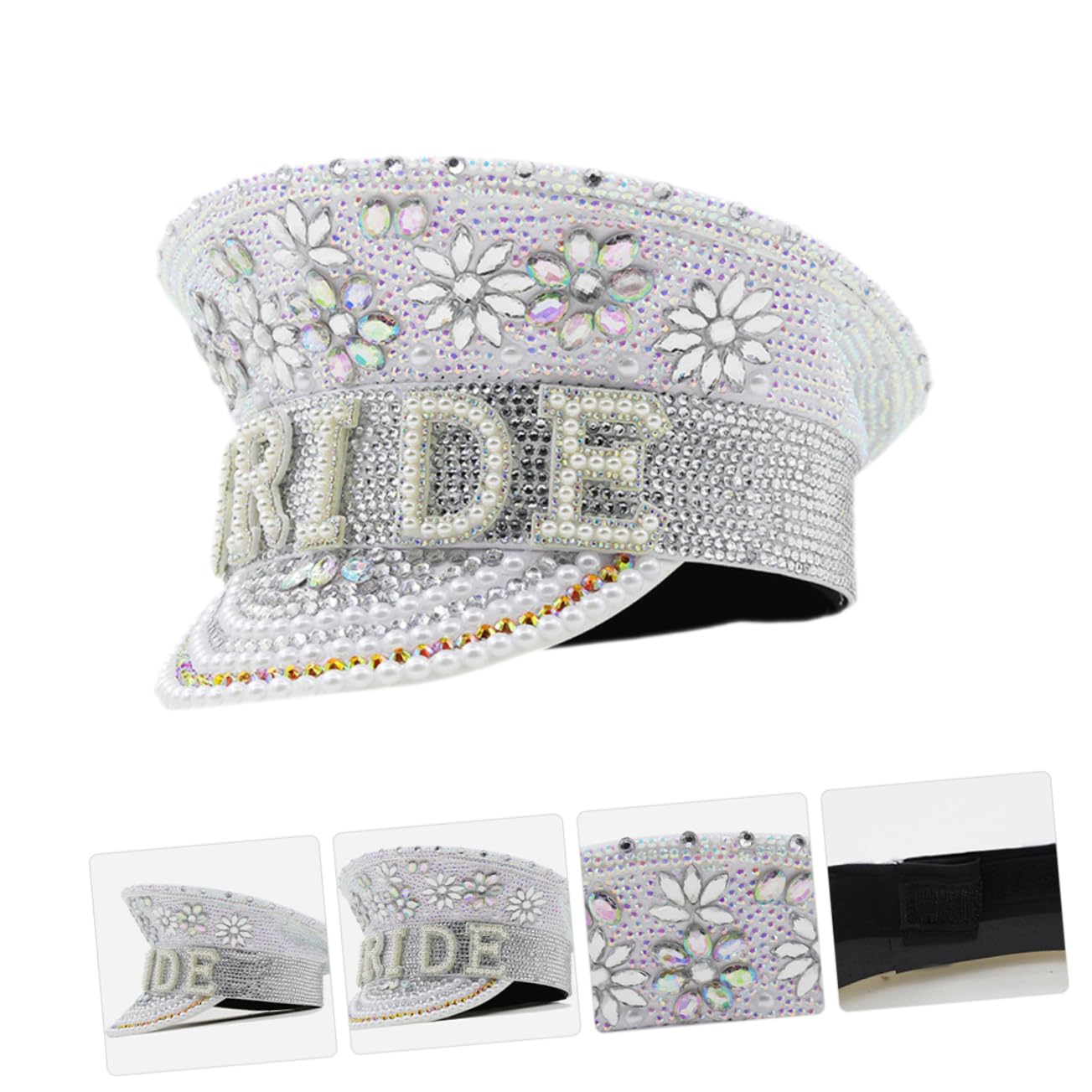 Amosfun Sombrero Tamaño Ajustable Gemas de Imitación de Novia Blanco y Diseño Brillante para Despedidas de Soltera y Bodas