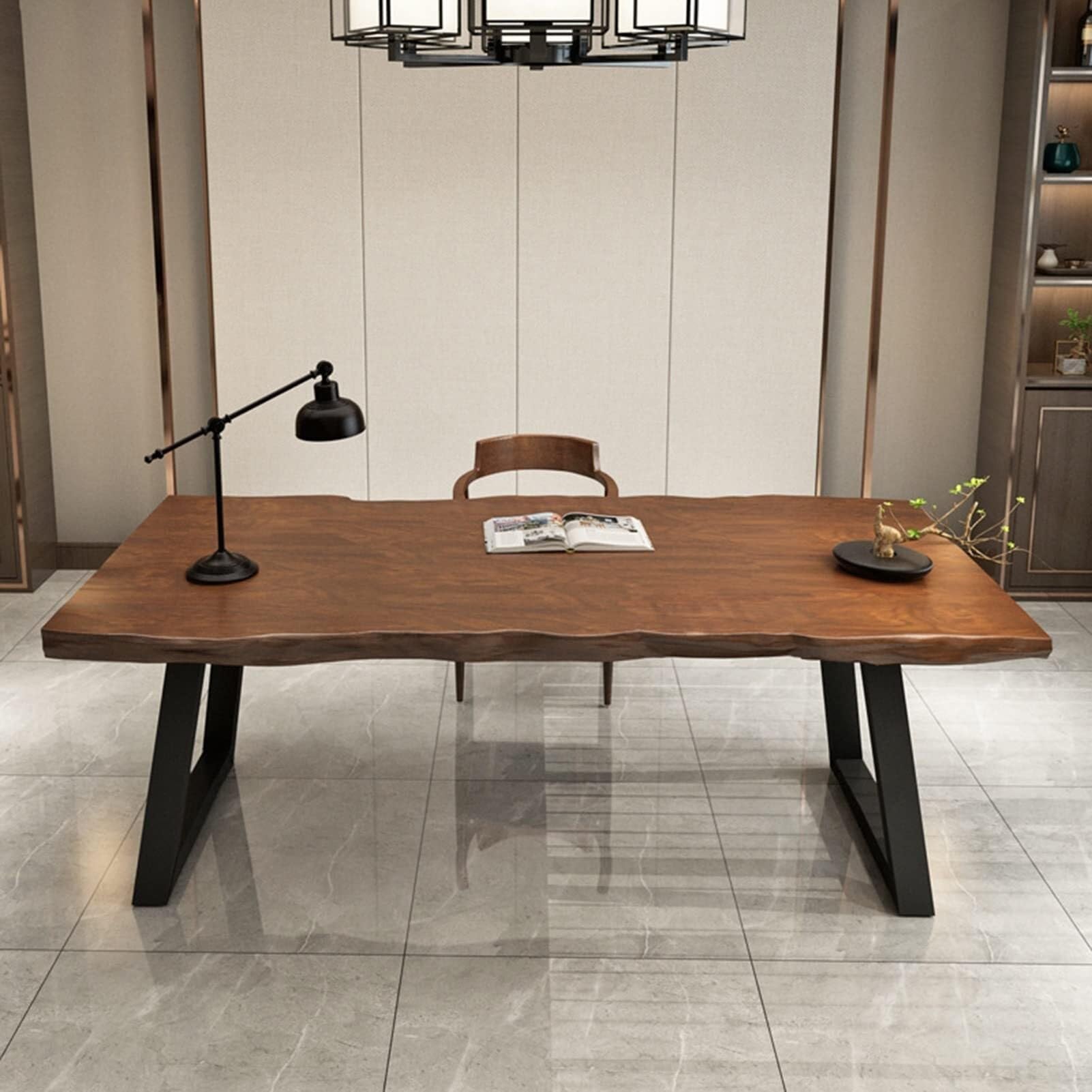 Biurko komputerowe, biurko komputerowe z litego drewna, biurko konferencyjne, biurko do nauki o grubości 5 cm, stół biurowy z kutego żelaza (120x60x75 cm)