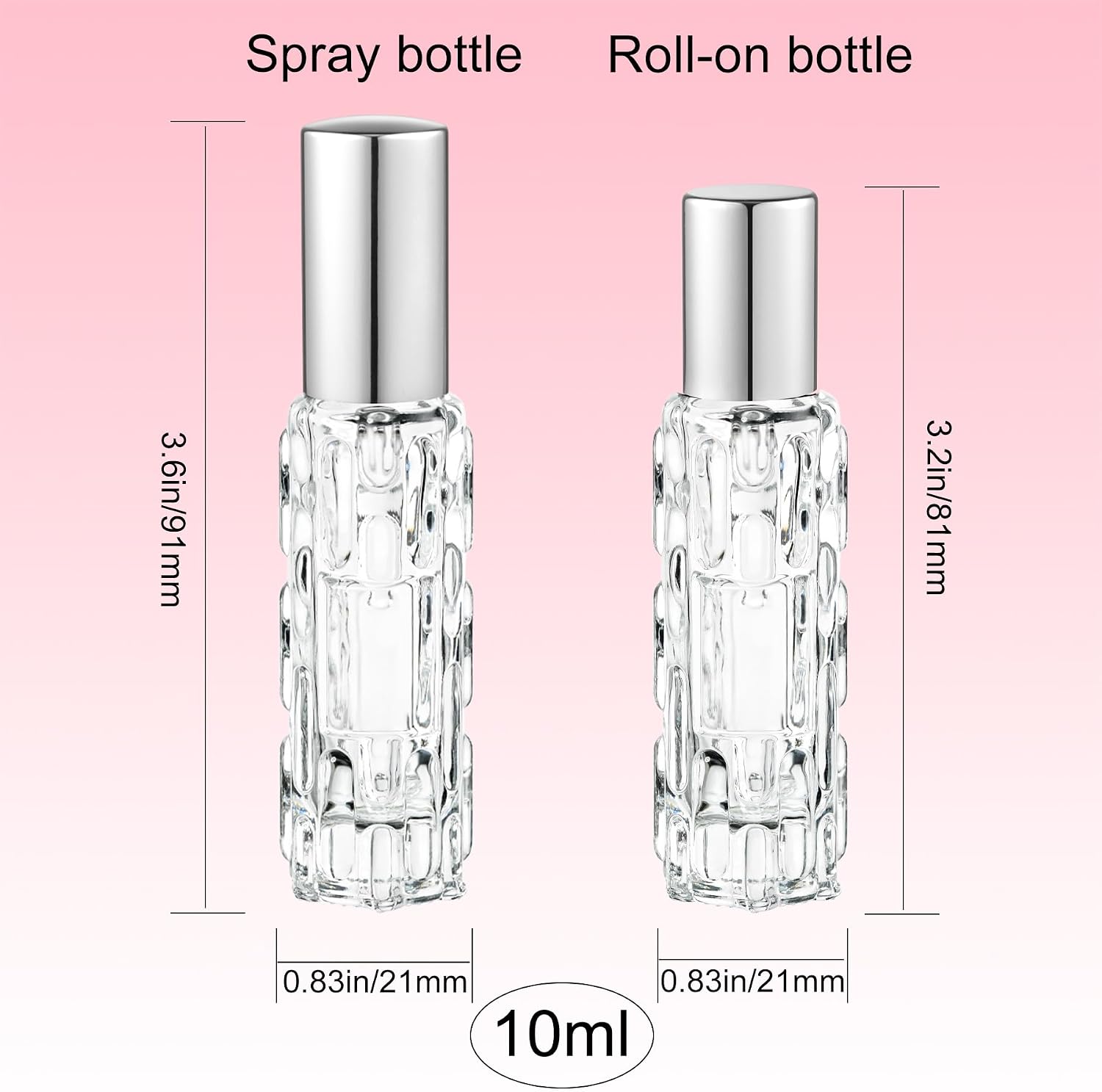 3×10ml Roller Bottles & 3×10ml Fine Mist Spray Bottles(Silver) | Roller and Spray in One Set for Two Uses, Refillable Glass Travel Bottle, For Essential Oils & Perfume, Ideal Gifts for Women