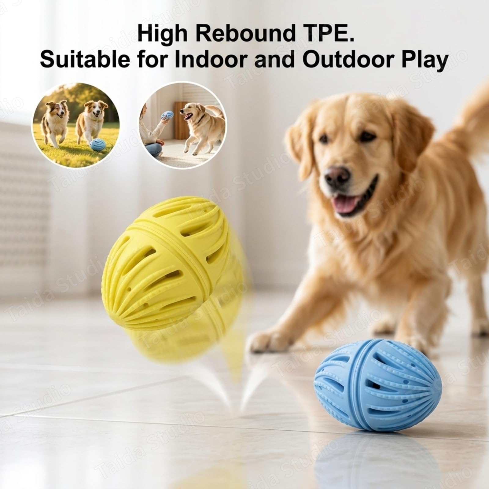 Balle de dentition automatique en TPE pour chien avec activation par le | Capteur intelligent ; crêtes de nettoyage dentaire ; construction durable sans danger pour les morsures ; convient aux races