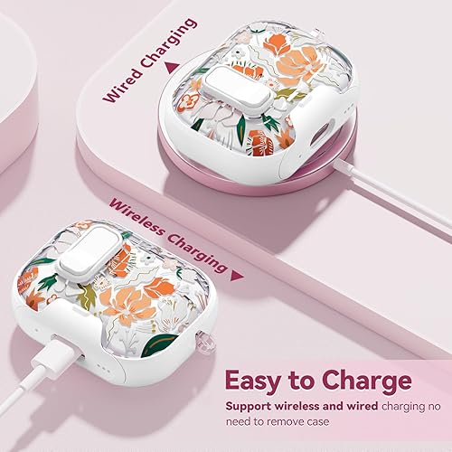 Miniatura 6 de Funda con bloqueo de seguridad para AirPods Pro de 2 generación de 1 generación, funda transparente floral linda para AirPods Pro 2 con soporte para