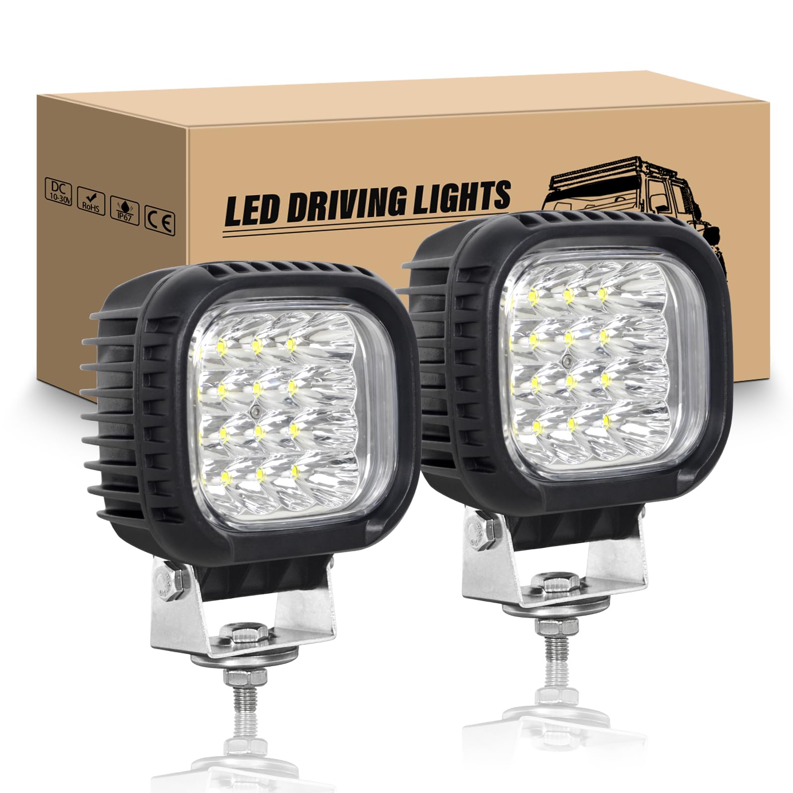 RIGIDON 2 Pcs cuadrado faros de trabajo led, 5 Pulgadas 48W Barra de luz led 12V 24V Spotlight Impermeable para Tractor Camión Coche Todoterreno 4x4 ATV SUV Vehículo, 6000K Blanco faros antiniebla