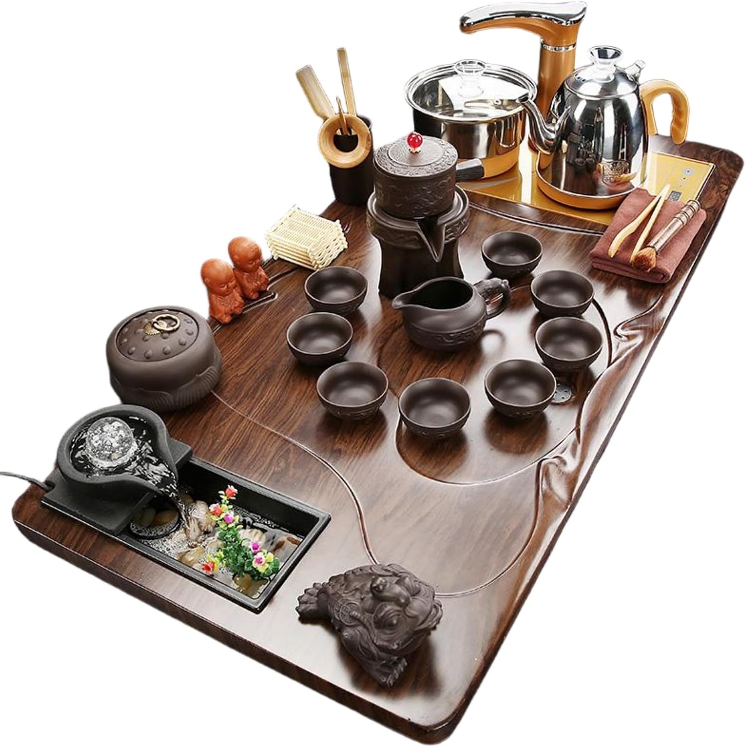 MOYEE 流水茶盘 Chinese Gongfu Tea Tray 茶具 Gongfu Tea Table Set Teapot Set 套装家用客厅泡茶海 Solid Wood Tea Tray 实木茶台 Fully Automatic Tea Set,全自动一体托盘办公会客 A1652