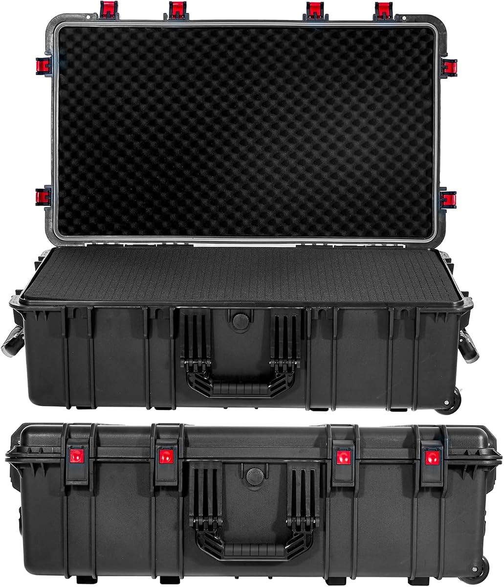 Estuche enrollable impermeable Regetek con ruedas, espuma personalizable de 35"x 20" x 12", estuche de transporte de equipos para cámara, dron, herramienta, IP67 impermeable y a prueba de aplastamientos, bloqueable, interior de 31.5" x 17.7" x 7.5"