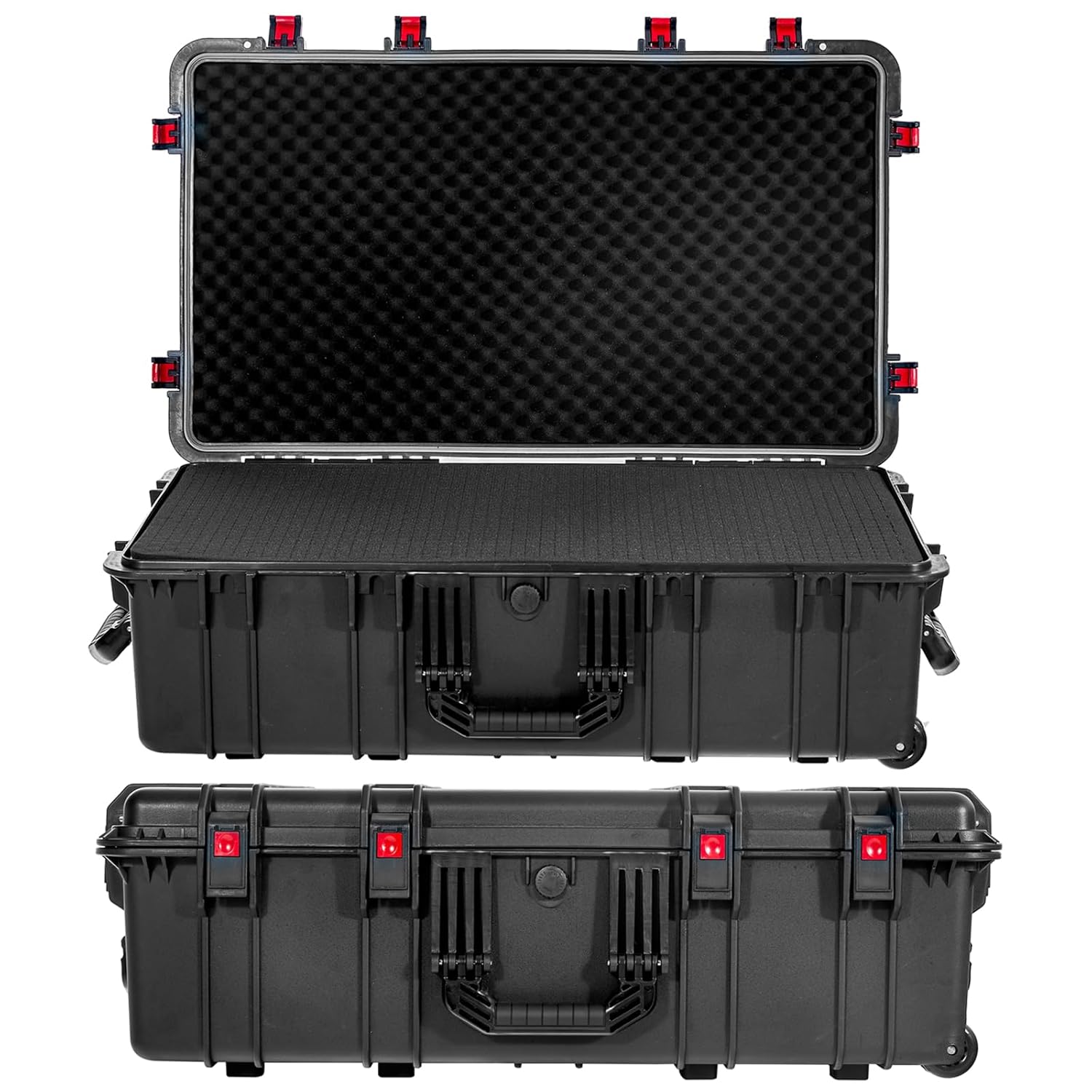 Regetek Waterproof Rolling Hard Case with Wheels Customizable Foam 35x 20x 12 Equipment Transport Case for Camera Drone