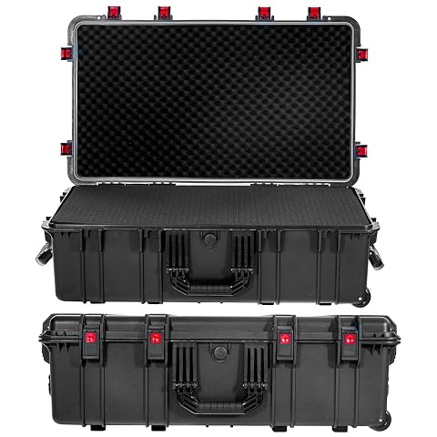 Regetek Waterproof Rolling Hard Case with Wheels Customizable Foam 35x 20x 12 Equipment Transport Case for Camera Drone