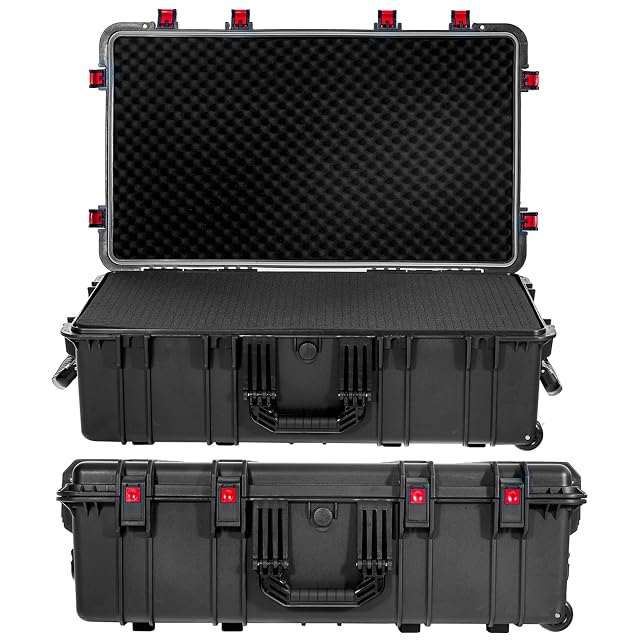 Regetek Waterproof Rolling Hard Case with Wheels Customizable Foam 35x 20x 12 Equipment Transport Case for Camera Drone