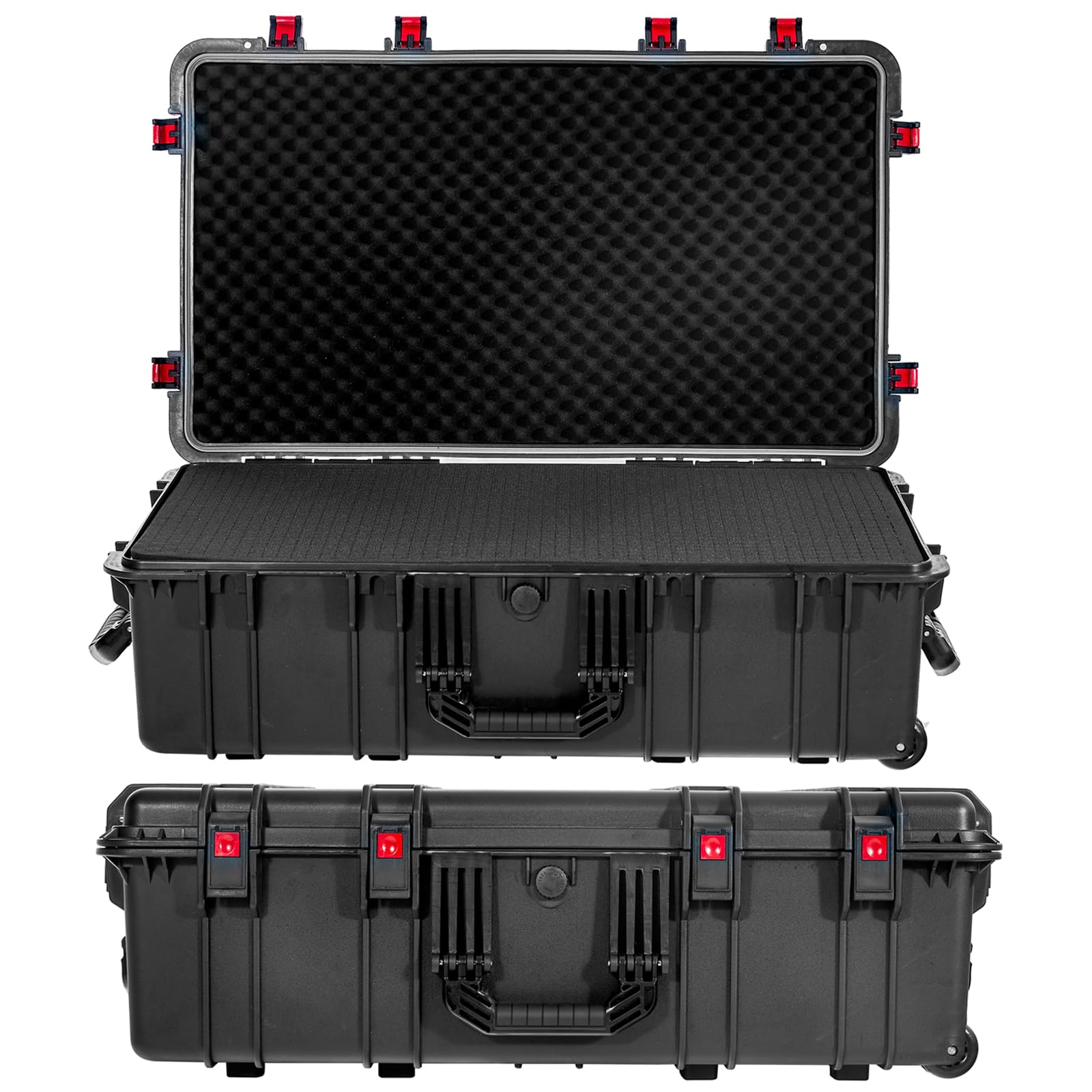 Regetek Waterproof Rolling Hard Case with Wheels Customizable Foam 35x 20x 12 Equipment Transport Case for Camera Drone