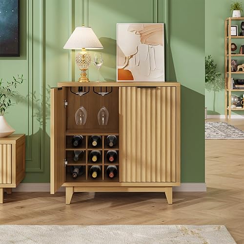 Fluted Coffee Bar Cabinet with Storage, Modern Sideboard Buffet Cabinet