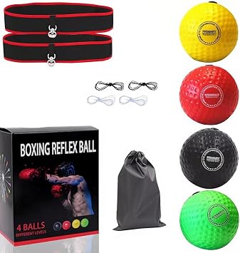 4 Difficulty Levels Boxing Reflex Ball with 1 Adjustable Headbands,MMA Training Equipment,Punching Ball,Perfect for Fight Reaction,Hand Eye Coordination,Punching Speed,Agility, for Adults and Kids