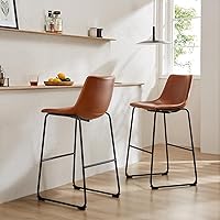 Sweetcrispy 30 Inch Counter Height Bar Stools Set of 2 Faux Leather with Back Armless Metal Kitchen Island Stools Brown