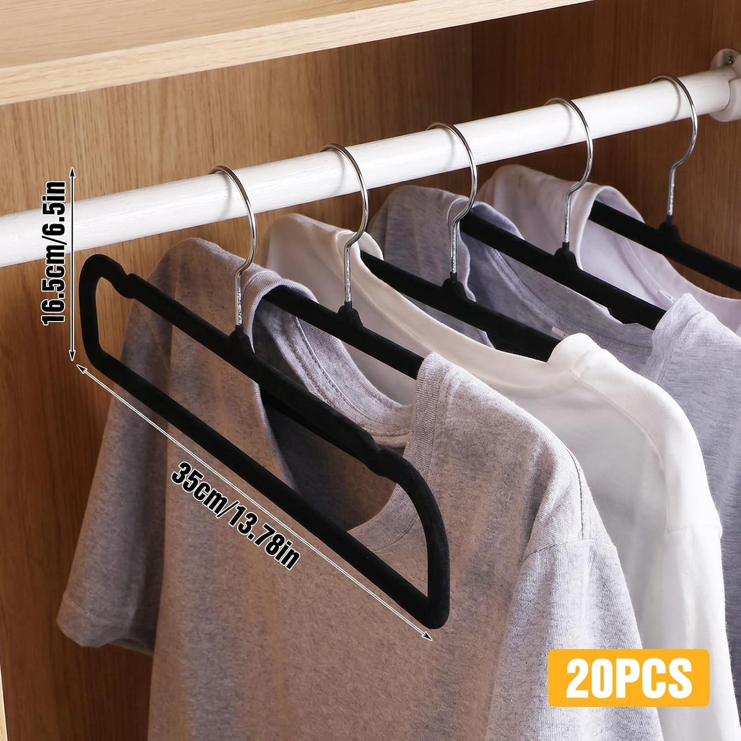 20 Pcs Velvet Hangers for Pants Hangers Black Non-Slip Suit Hangers with 10 Hooks, 13.78x6.5 Inch Durable ABS Plastic Hangers for Closet Organization, Dorm Room Essentials for Girls