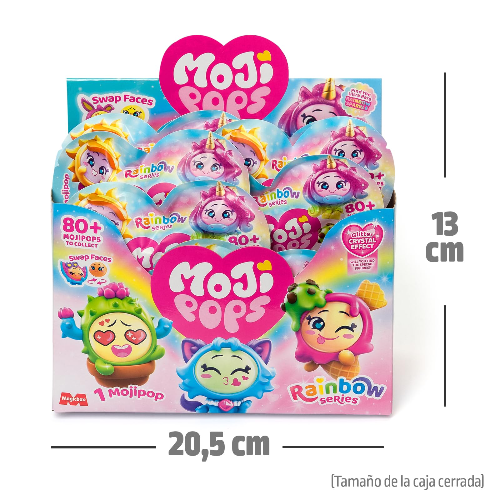 MOJIPOPS Rainbow Series – One Pack. Caja con 24 sobres con figuras coleccionables. Cada sobre Contiene 1 Mojipop sorpresa y 1 Checklist