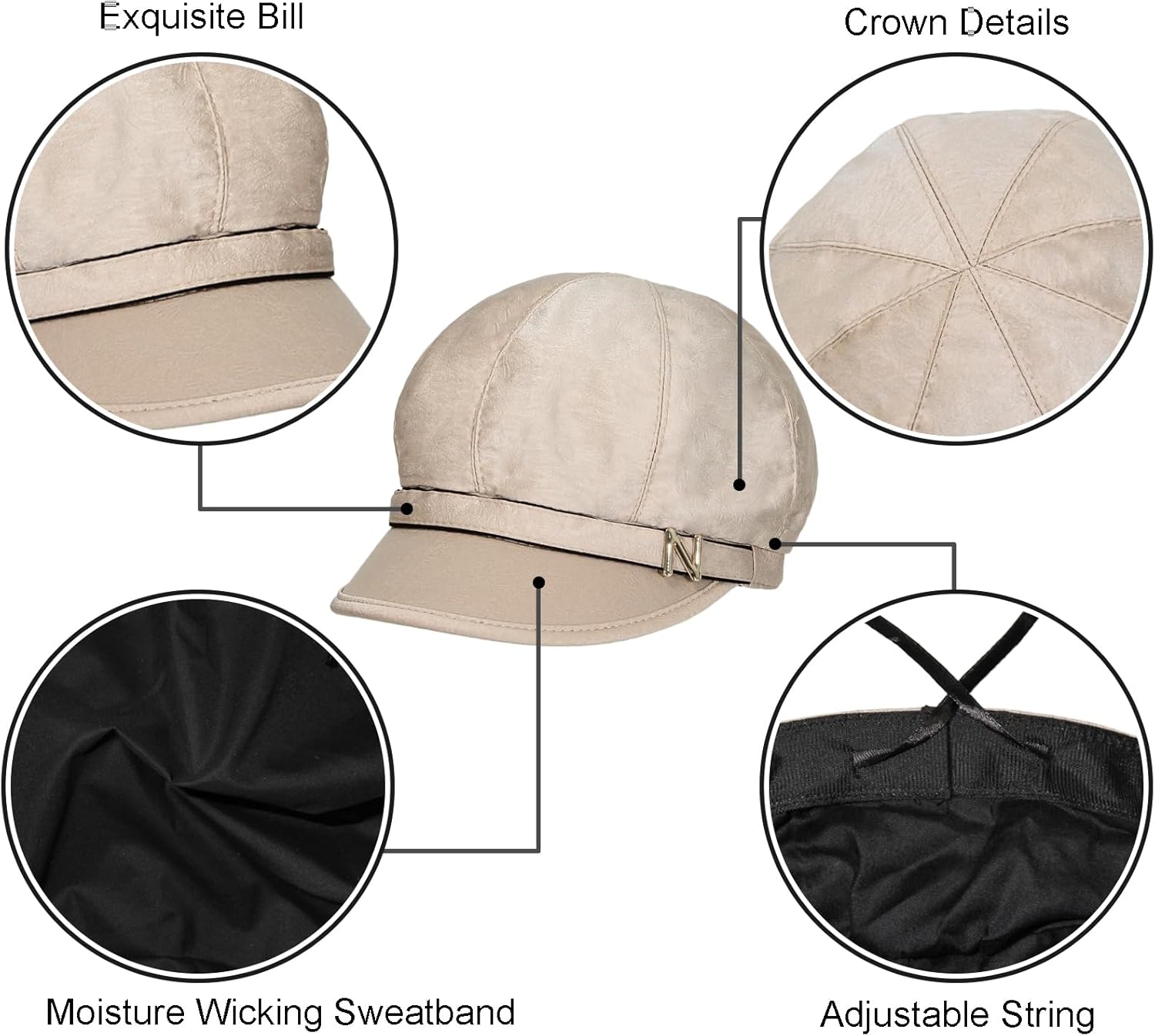 Women Retro Classic Visor Newsboy Cabbie Cap Beret Hats with Flower Buckle for Woman Ladies - Image 3
