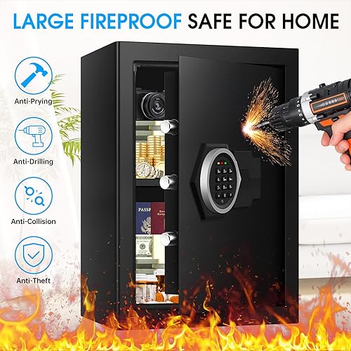 Miniatura 3 de Caja fuerte extra grande de 3.0 pies cúbicos para el hogar, impermeable, antirrobo con teclado digital y estante extraíble, caja a prueba de fuego