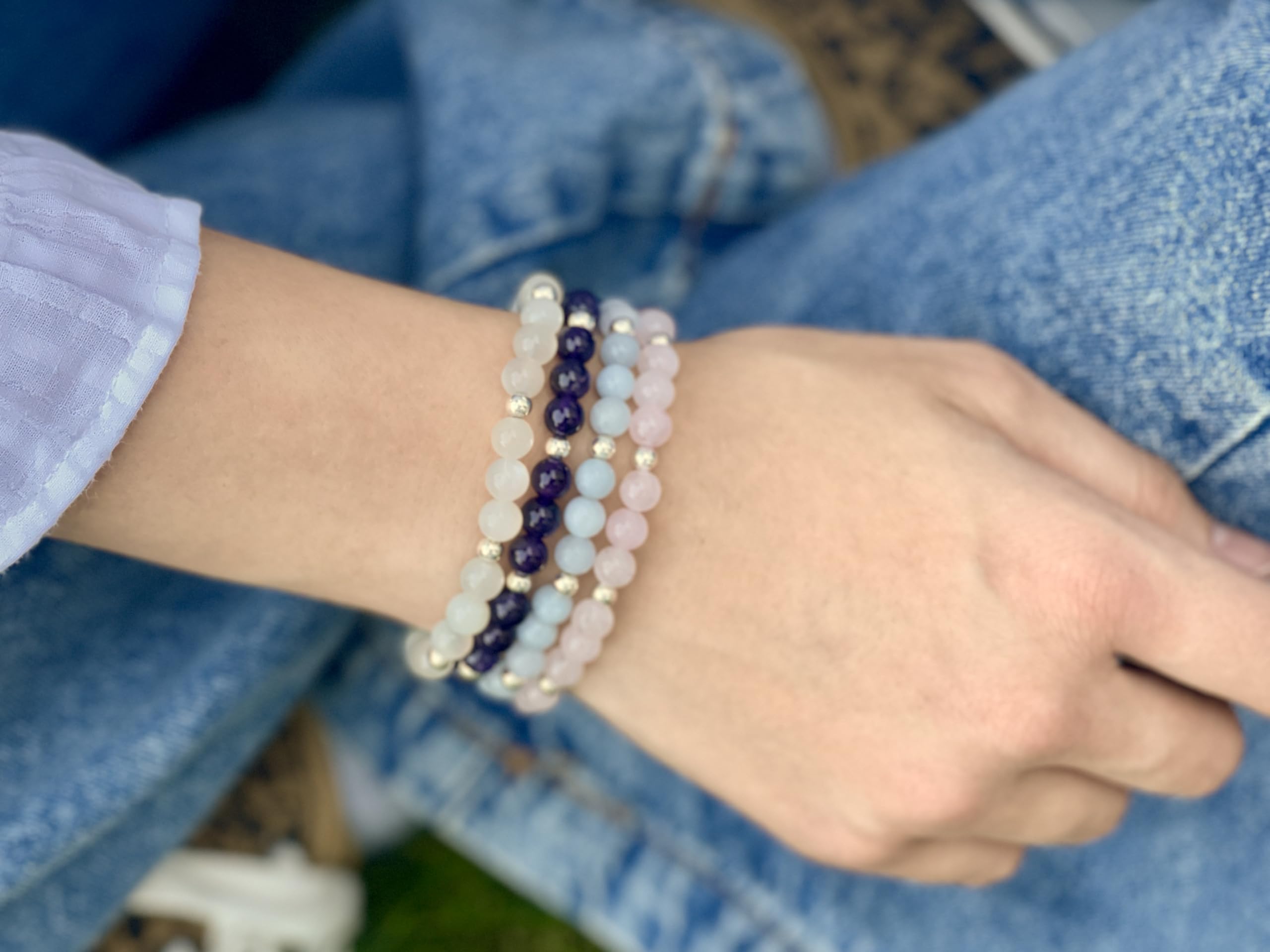 Amethyst Armband Perlen echt 6mm mit Edelstahlperlen 4mm Silber Gold Roségold oder Ionisiert - Handmade Perlenarmband Wahre Liebe Inspiration Energie Spiritueller Schmuck Unisex