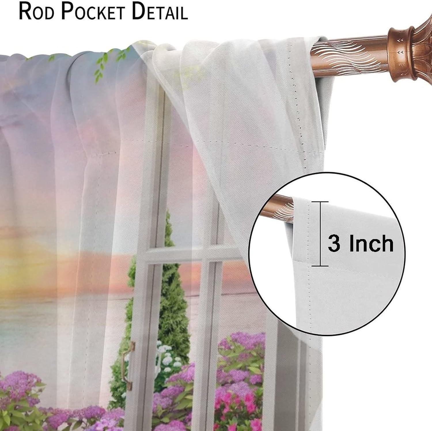 Nature Landscape Curtains Garden Beautiful Sunset Ocean Scenery Rod Pocket Blackout Window Drapes 2 Panels Set for Bedroom Living Room Decor 42x45in