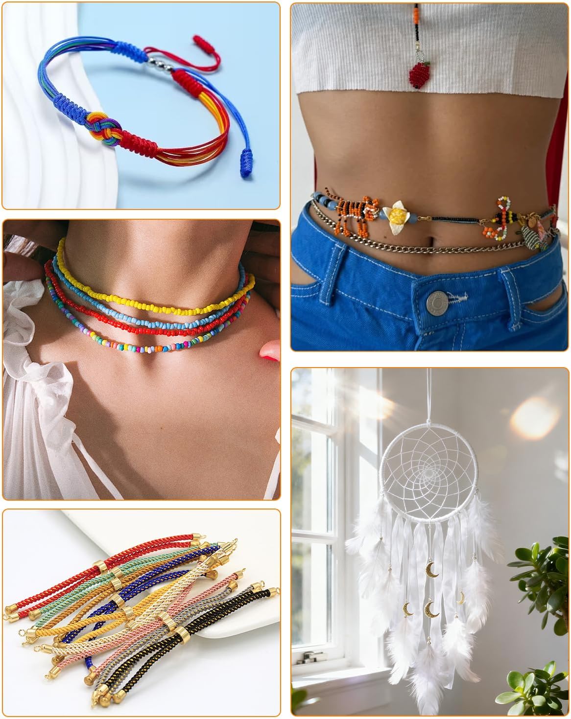 4 Pack x 110 Yards Nylon String, 1.5mm Bracelet String, Durable Nylon Cord for Jewelry Making, Bracelets, Beading, Necklaces, Rattail Braiding, Kumihimo, Wind Chimes, Blinds and Handicrafts