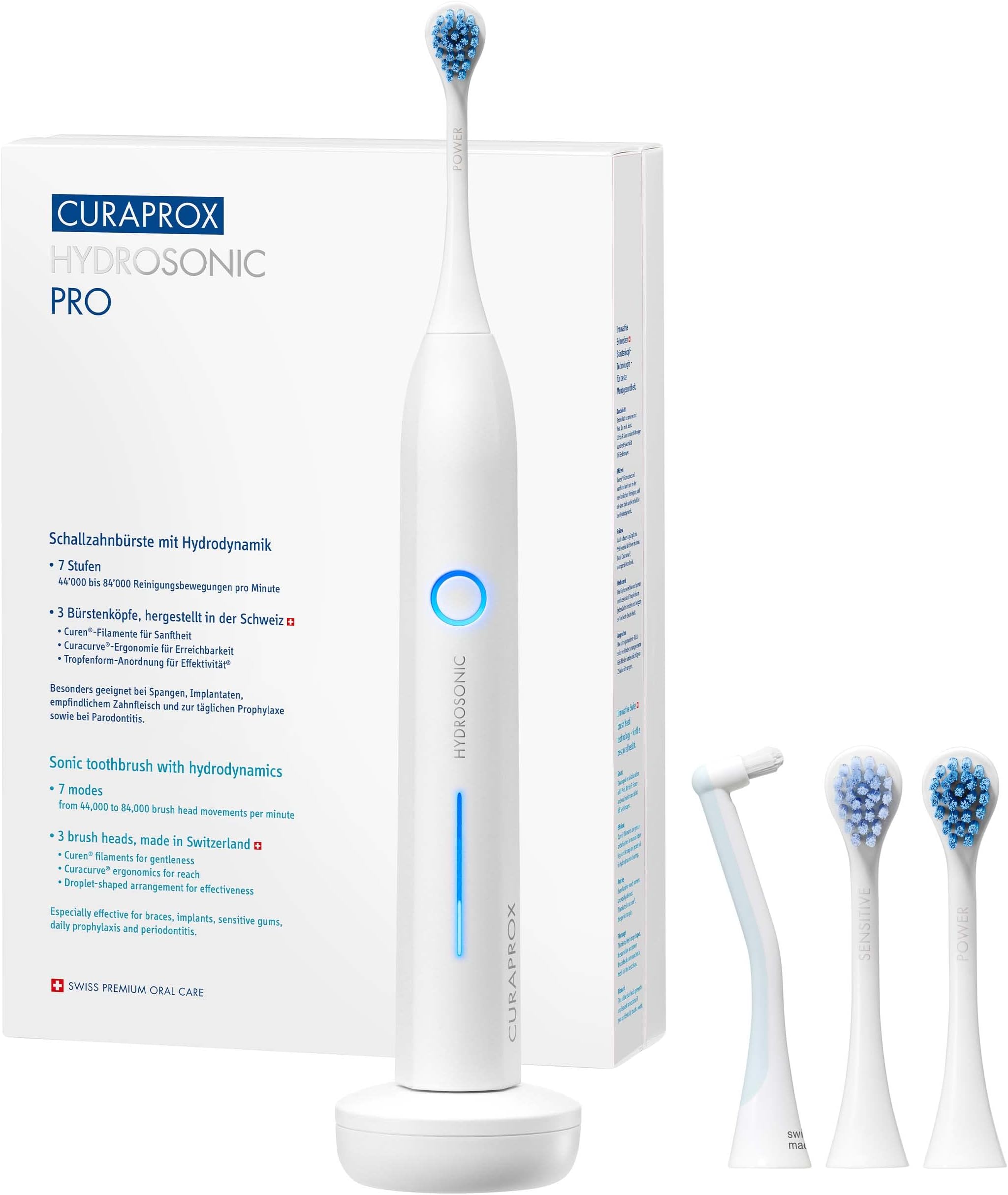 Hydrosonic Pro Sonic Toothbrush – for Sensitive Teeth, Implants and Braces | Professional Cleaning at Home | Set with Three Brush Heads