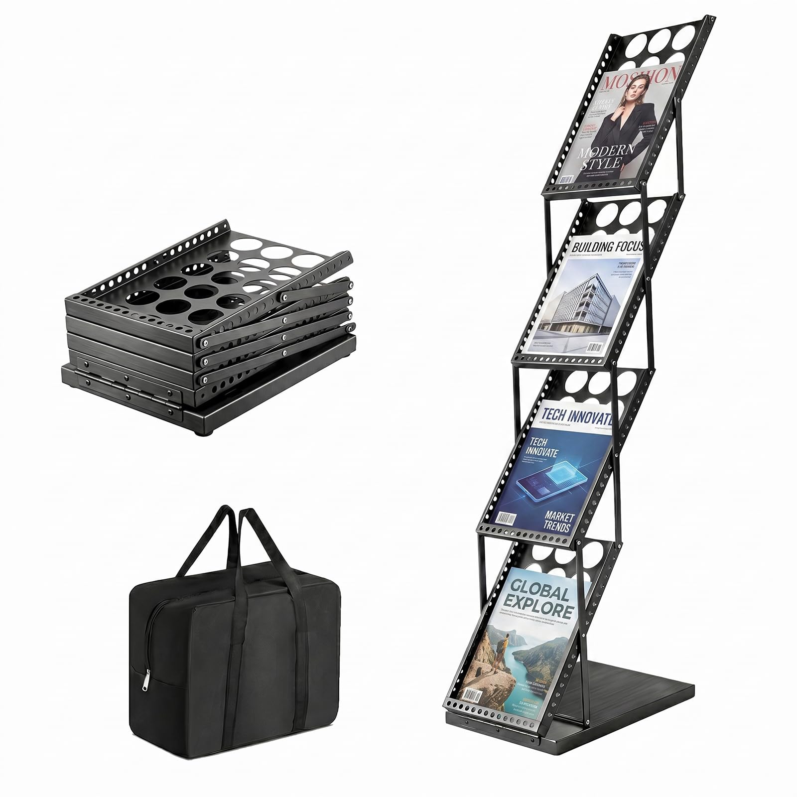 Tuxuzal Black A4 Brochure Stand Magazine Rack Leaflet Holder Display Stand Floor Standing