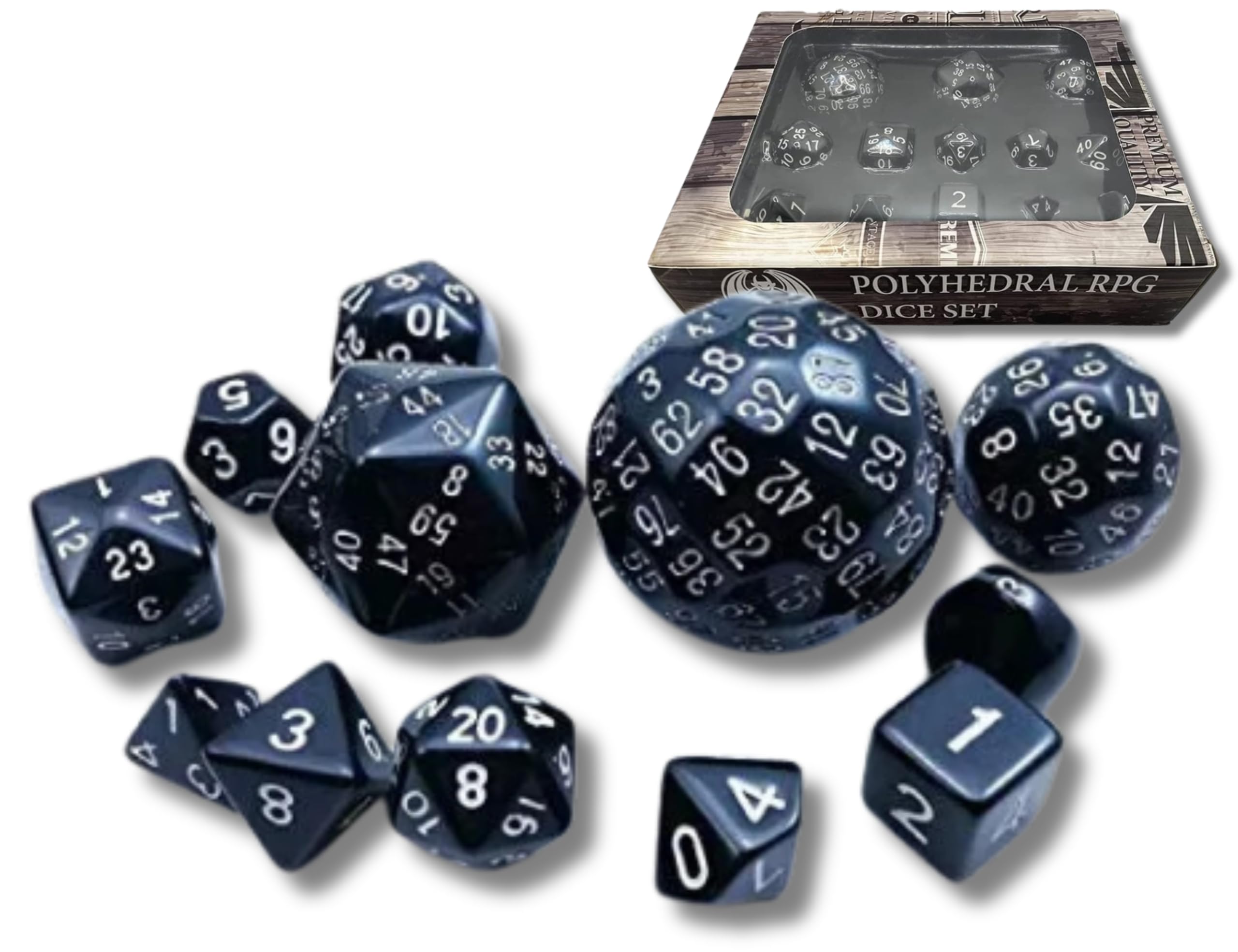 Sponsored Ad – Grinning Gargoyle - 13 Die Complete Polyhedral Dice Set - DnD Dice Set - D and D Dice - Includes D3, D4, D6, D8, D10, D%, D12, D20, D24, D30, D50, D60, and a D100 - RPG Dice - Gaming Dice (Black)