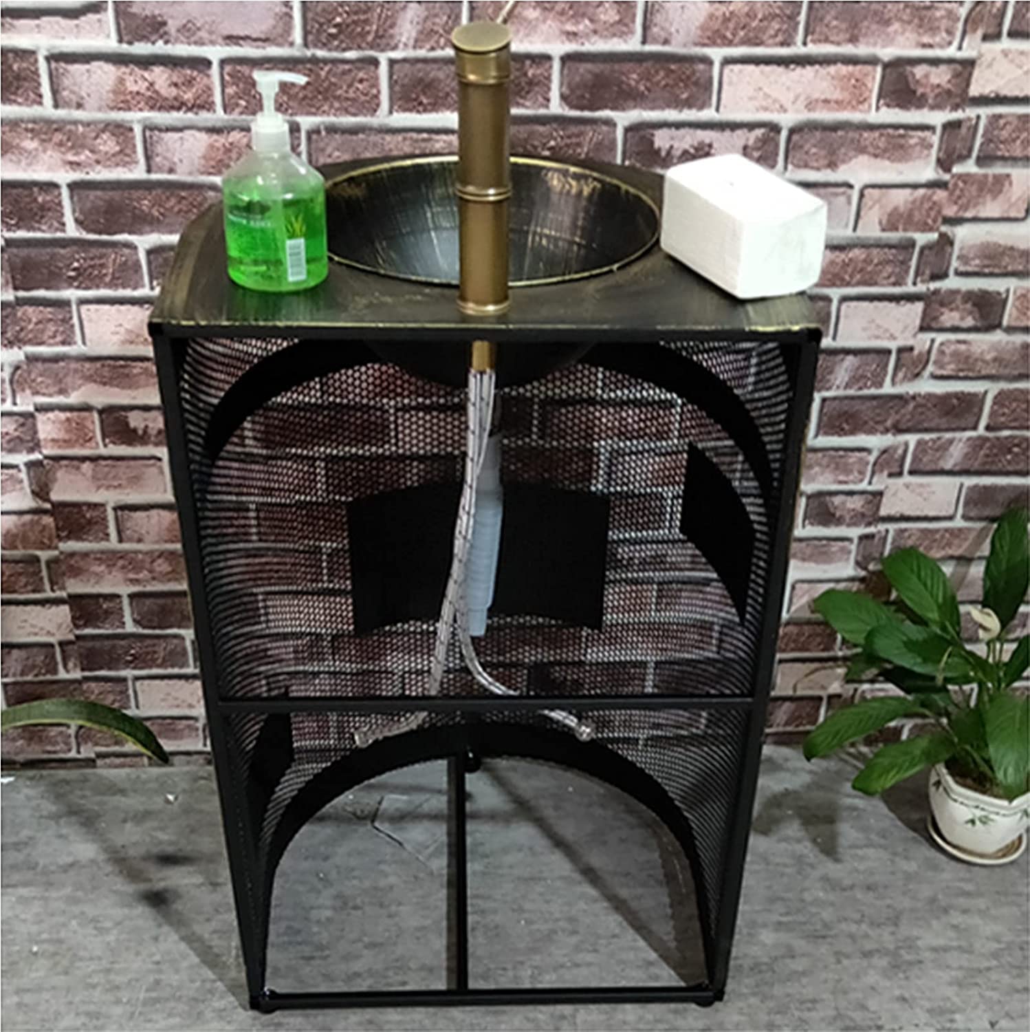 Wolnostojący zlew na cokole Hotel Art Basin, wolnostojąca umywalka łazienkowa stojąca na podłodze pełna szafka pod jednostkę, 22,4 x 18,5 86,9 cm (kolor: brązowy, S (czarny z mir