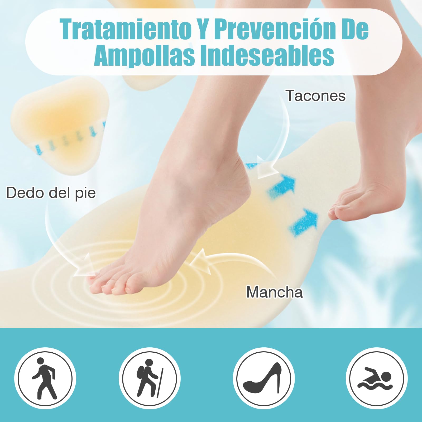 VEGCOO 22Pcs Vendas de Gel Blíster para Pies, Apósitos Para Ampollas, Invisible Hydrocolloid Gel Blister Bandages, Parches Prevención De Ampollas En Pies, Dedos y Talones