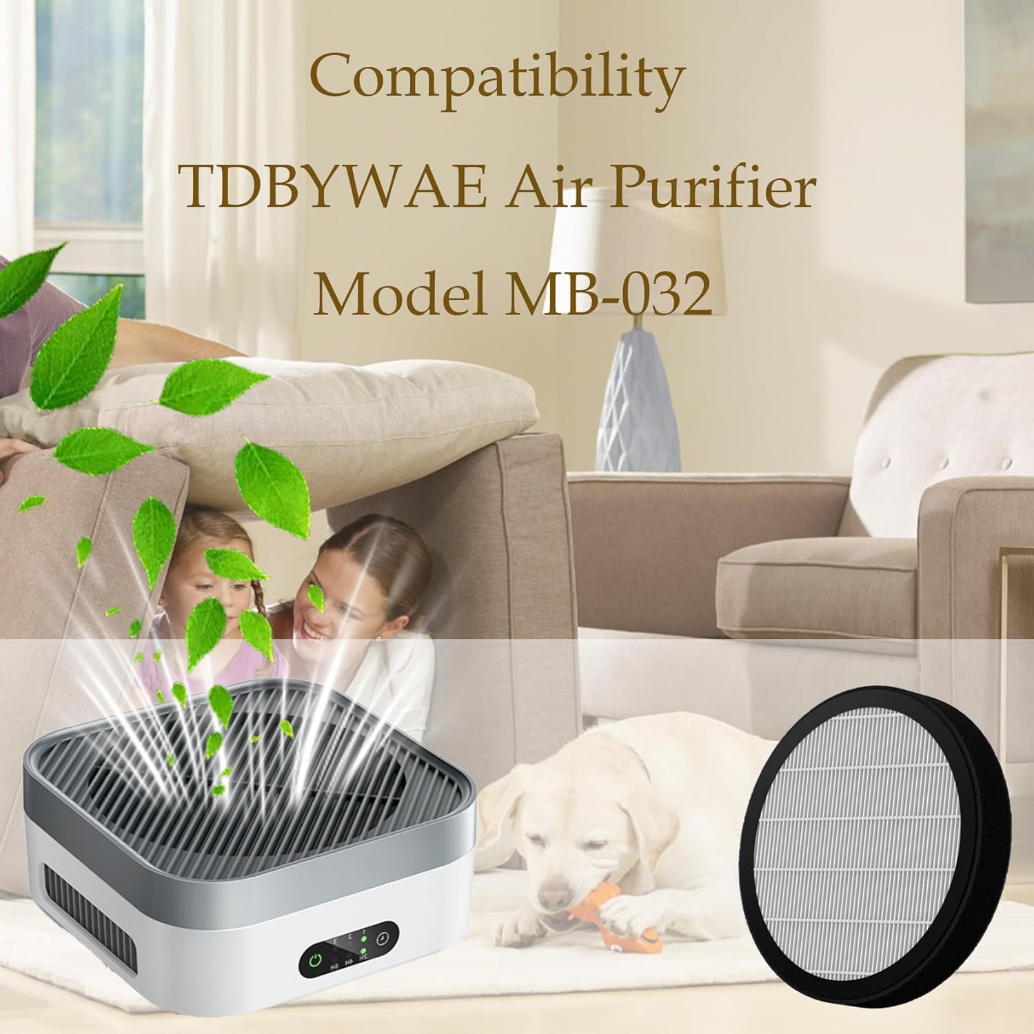 MB-032 Filter True HEPA for TDBYWAE Air Purifier for Home Pets Used for 600 Sq Ft Coverage - Ultra-Quiet 4 Pack