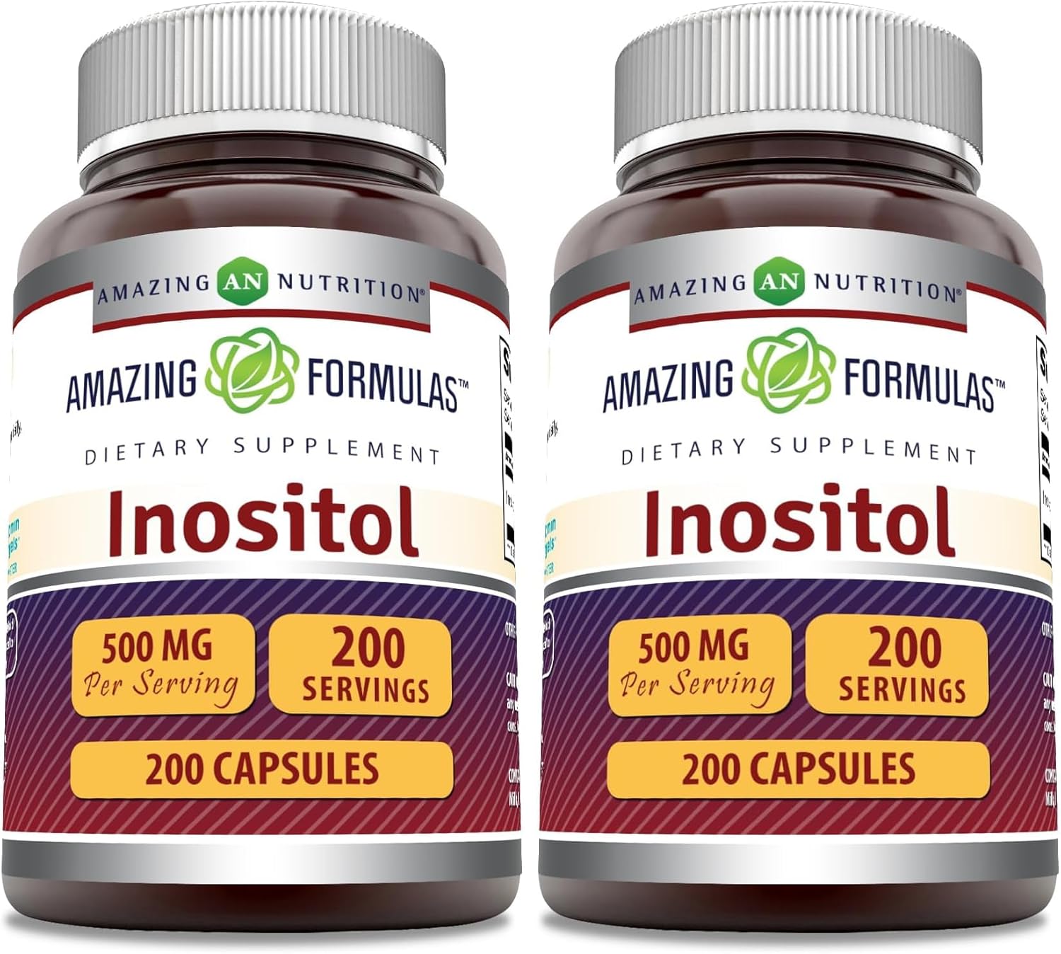 Amazing Formulas Inositol 500 mg 200 Capsules Supplement | Vitamin B8 | Non-GMO | Gluten Free | Made in USA (Pack of 2)