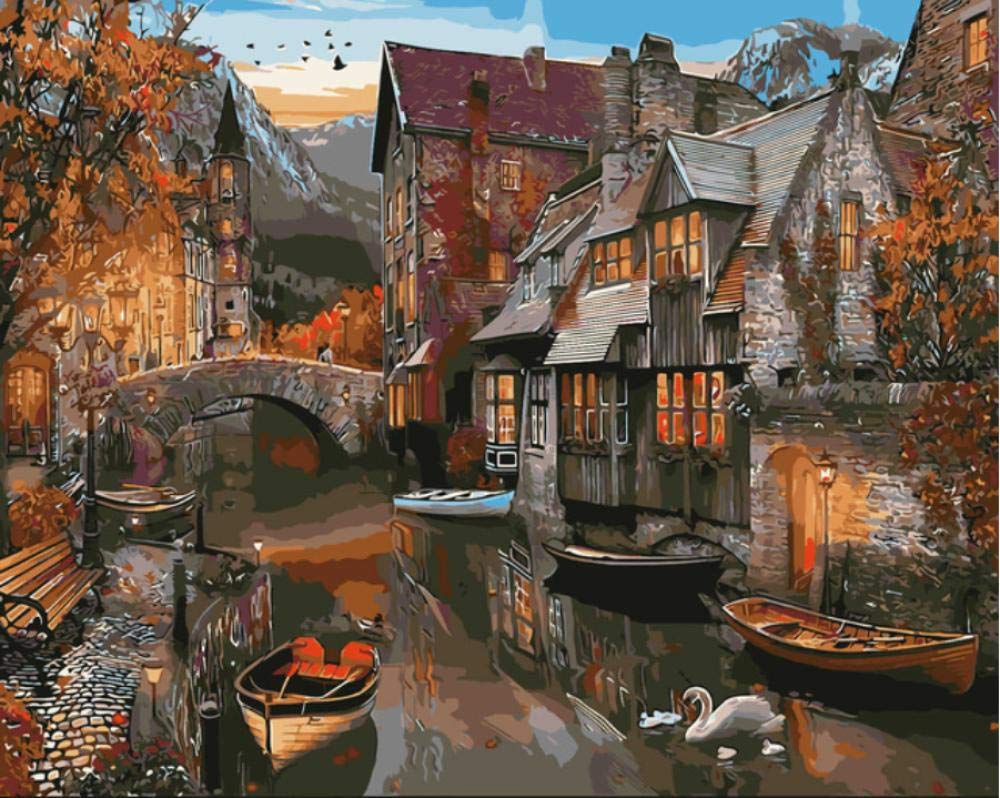 Peinture à l'huile par numéros sur toile haut de gamme paysage urbain