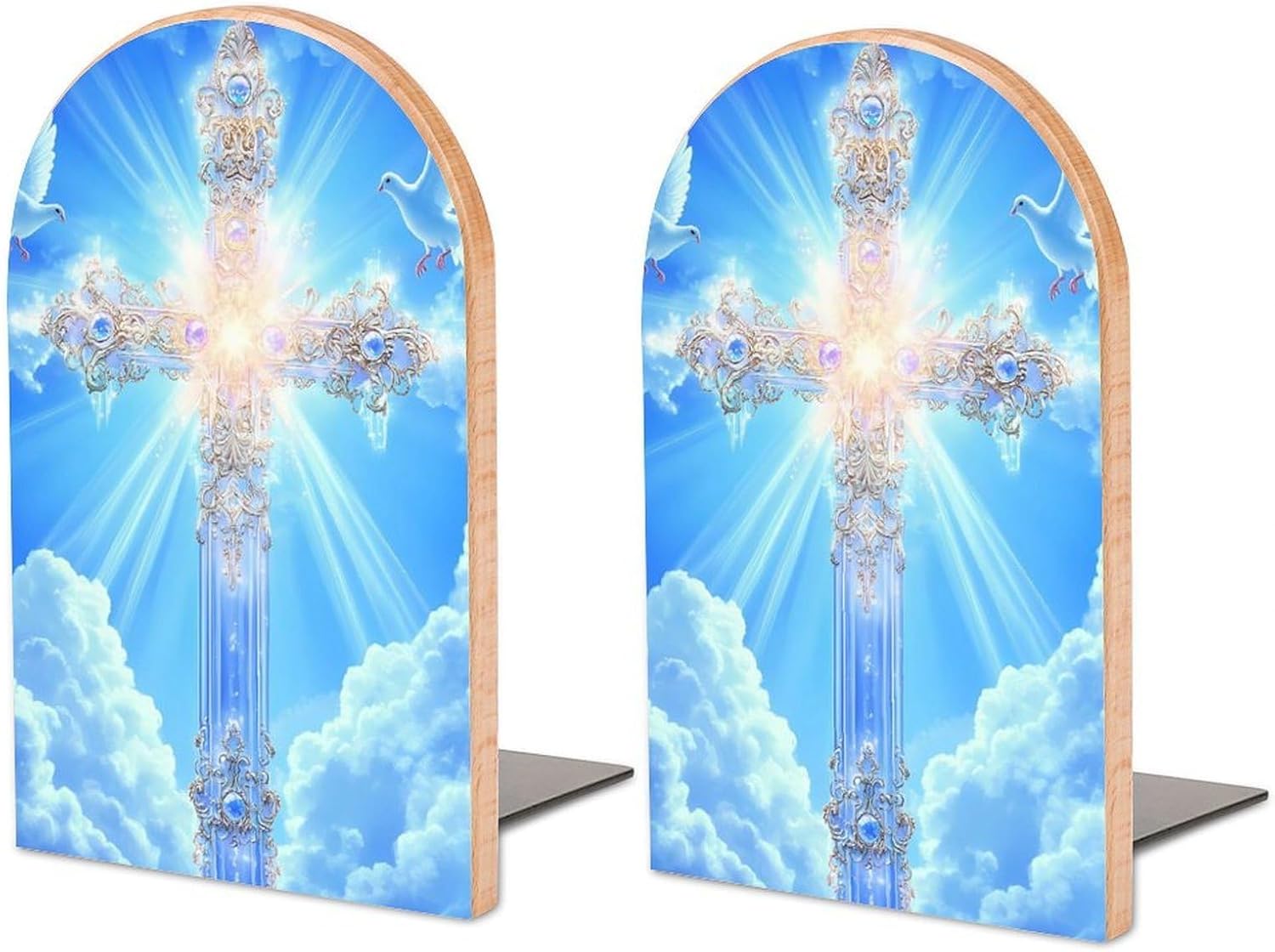 Crosses and Peace Decorative Bookends for Shelves Wood 1 Pair Book Stands for Desk Home Office