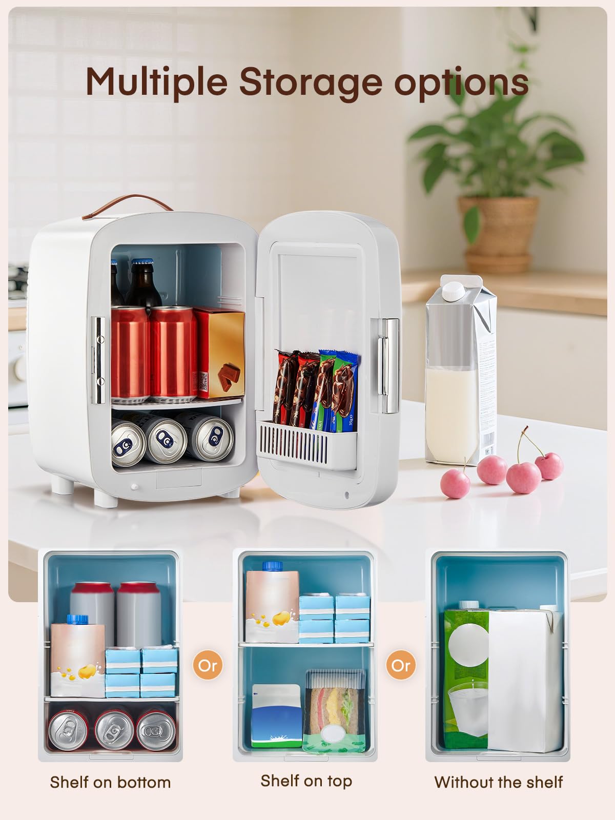 FOHERE Mini Frigo de Chambre 10L 12 Canettes, Petit Frigo Portable CA/CC pour Boissons, Blanc