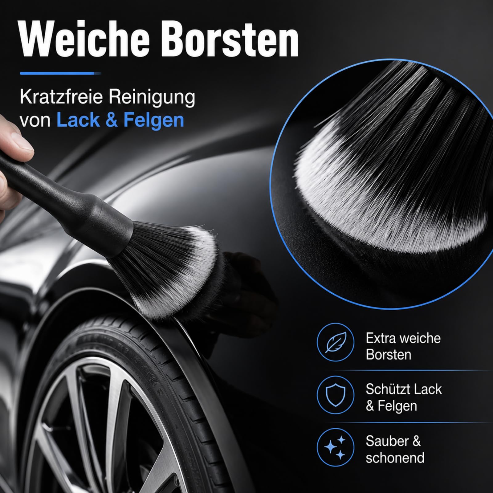Autoreinigungsset 9er Pack Radbürsten Set mit weichen Borsten