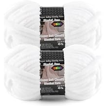 White Plush Chenille Chunky Yarn for Crocheting - 2 Pack of 200g/7oz - 100% Polyester - 76 Yards - Soft Thick Yarn for Knitting, Crocheting & Quick Blanket Projects