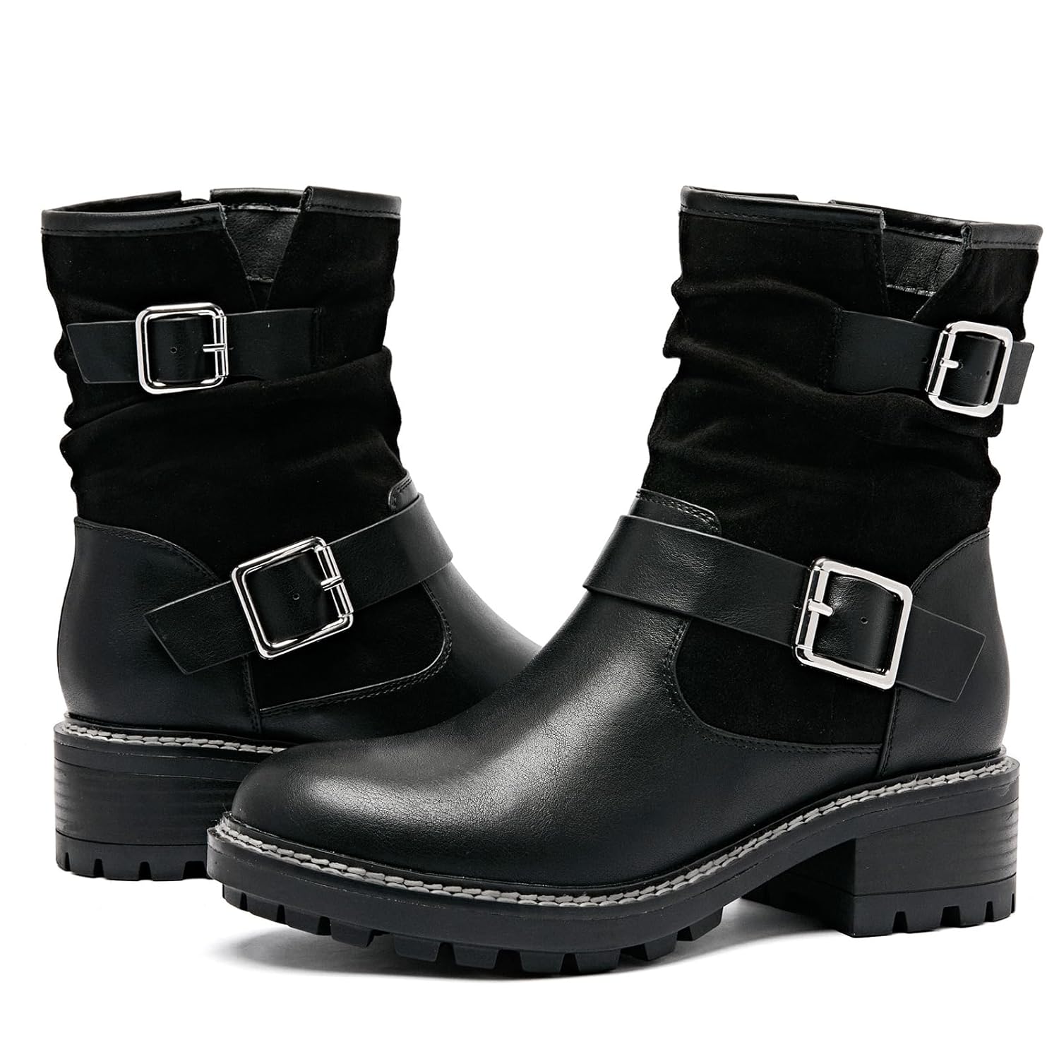 Ankle Boots for Women Combat Boots Low Heel Short Booties Round Toe Side Zipper Womens Boots