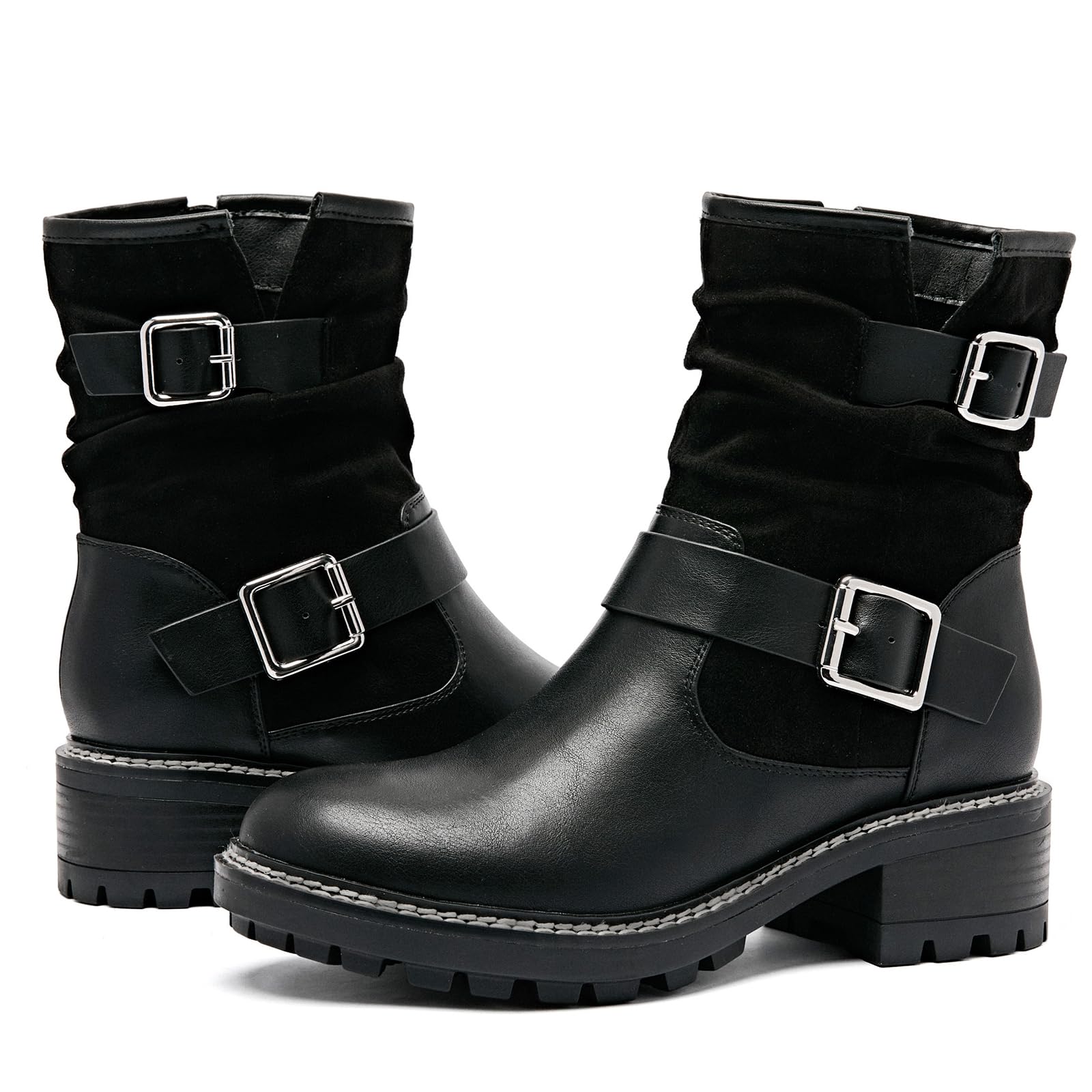 Ankle Boots for Women Combat Boots Low Heel Short Booties Round Toe Side Zipper Womens Boots