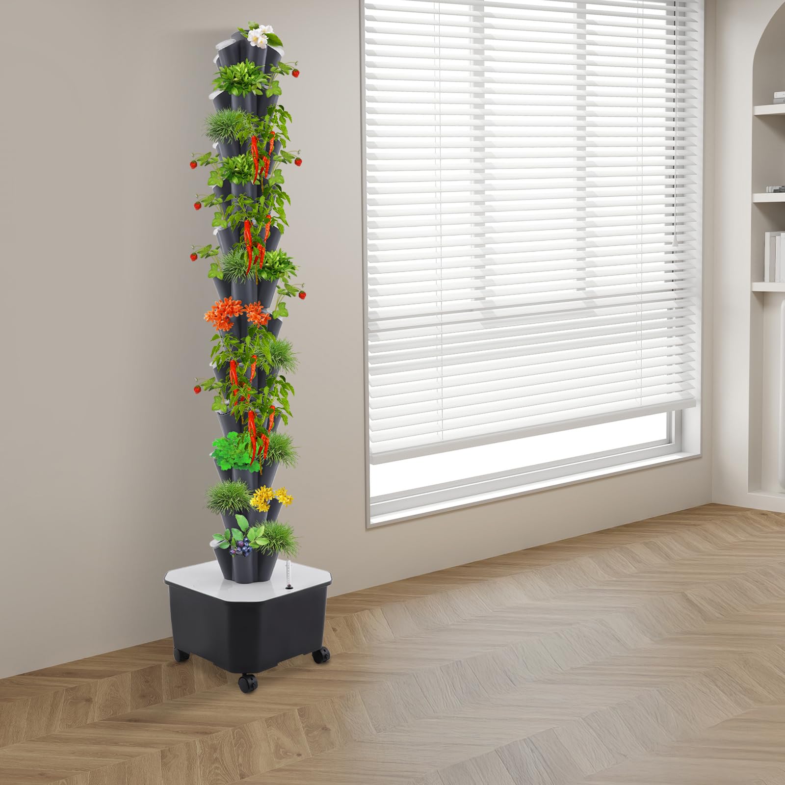 Hidrónica Jardín | Kit de cultivo hidropónico vertical de 12 pisos | Sistema de crecimiento hidropónico Columnas de lluvia | 60 agujeros hidropónica Torre Kit | Kits de sistema de cultivo