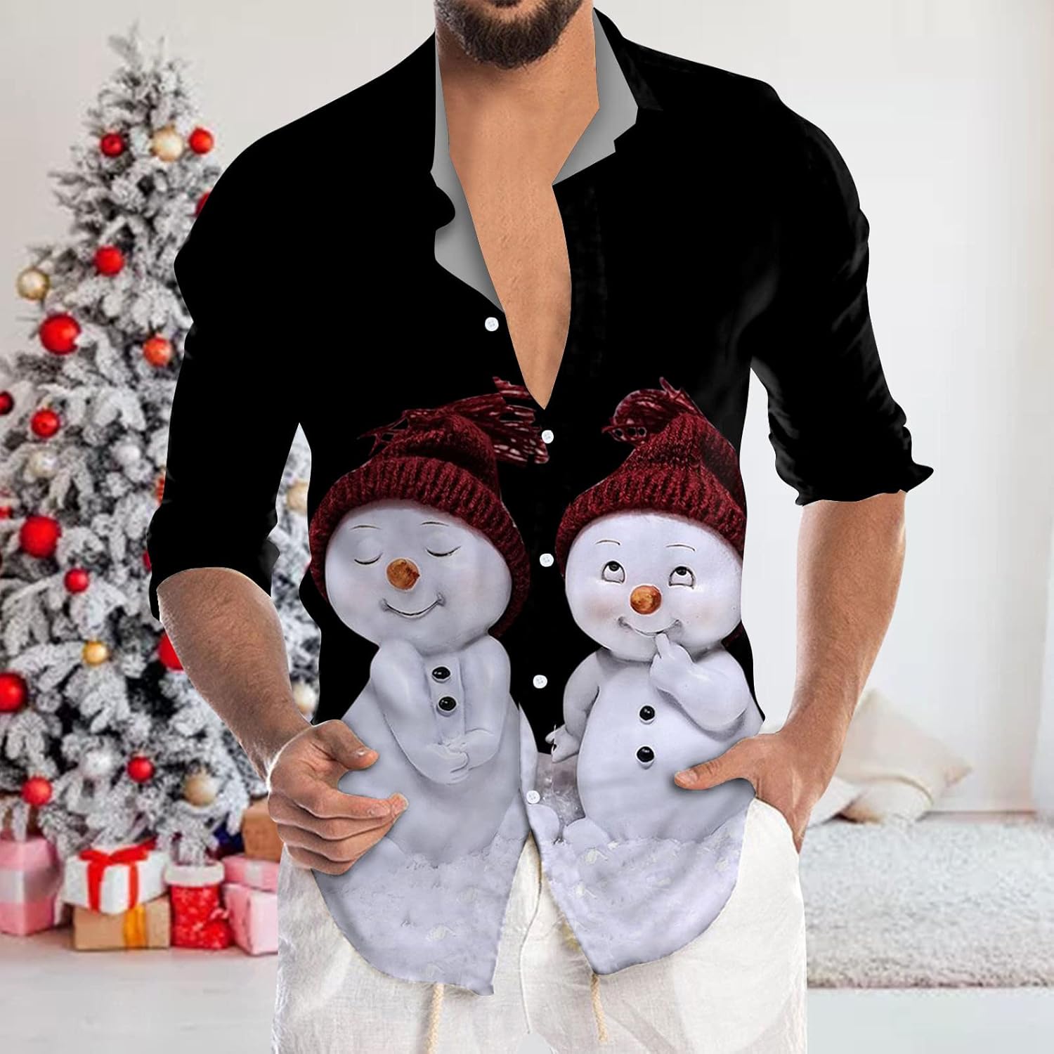 Chemise De Noel Homme, Chemise Homme Noel Slim Fit Chemise De Noël Xmas Chemise De Noel Christmas Chemise Homme Grande Taille Pull Moche De Noel 3d Imprimer Costume Pere Noel Funky Top